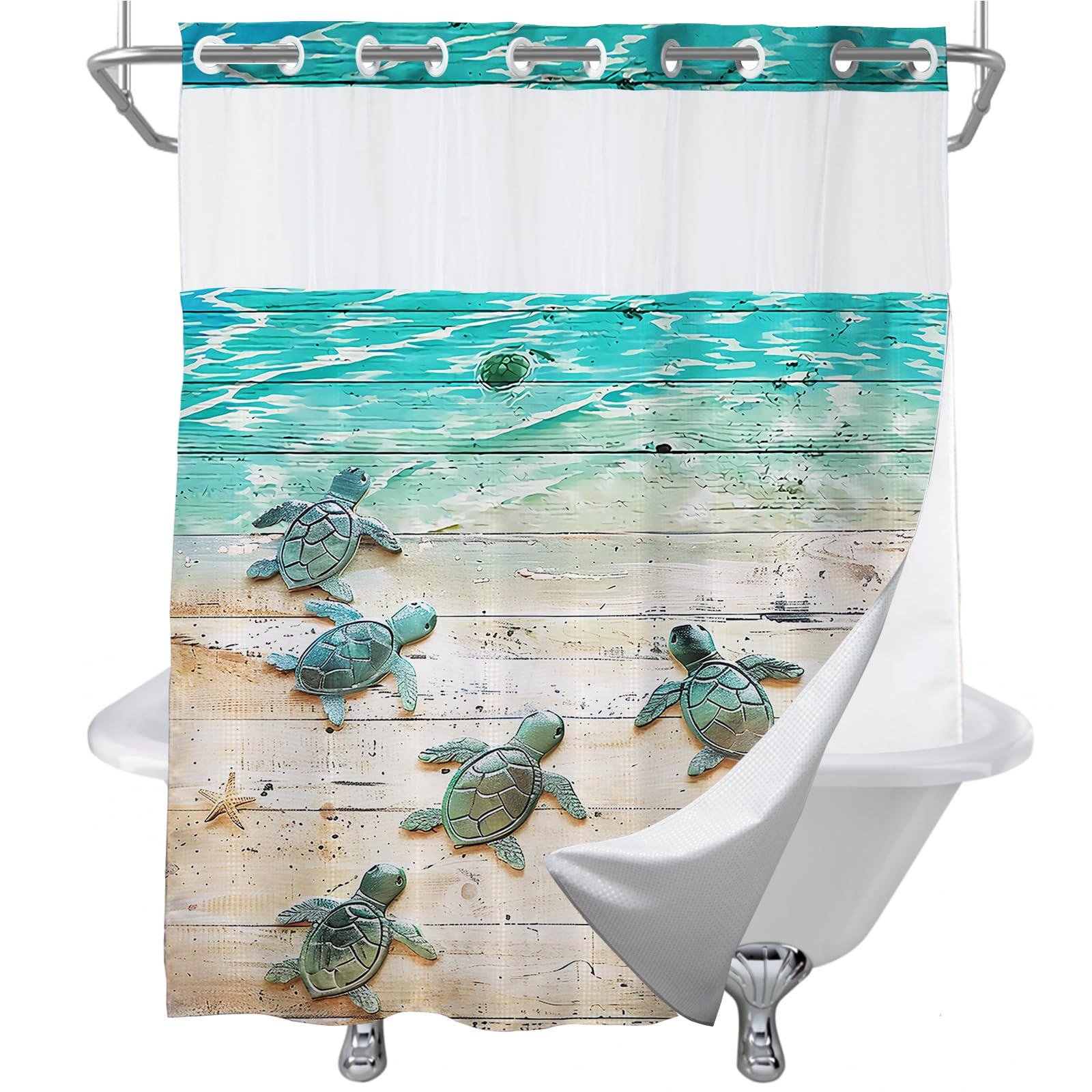 Cortina De Chuveiro Final Friday Nautical Green Sea Turtle 180x180cm