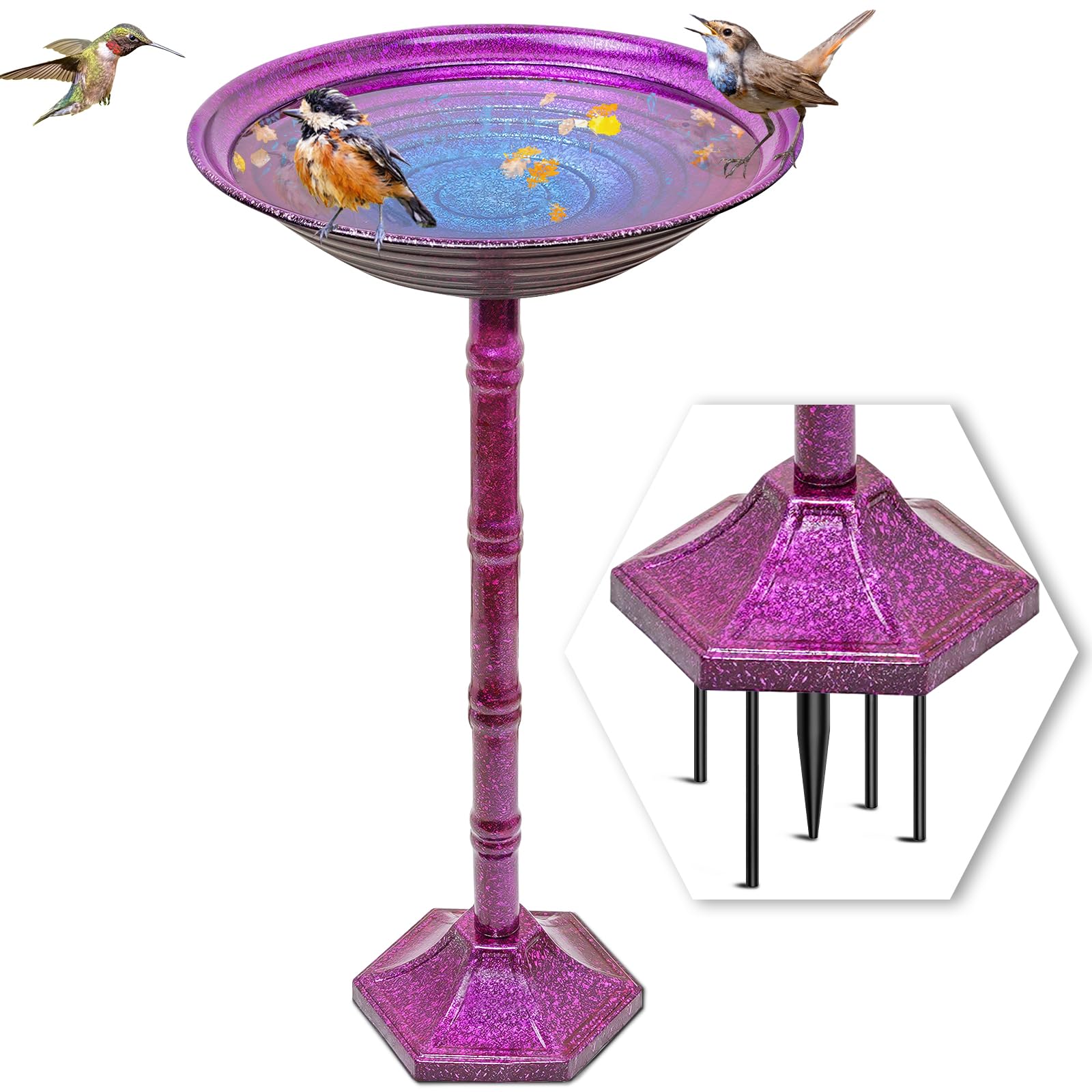 Bird Bath Veyfolzin.st Metal 28,4 Ml Freestanding Garden Purple