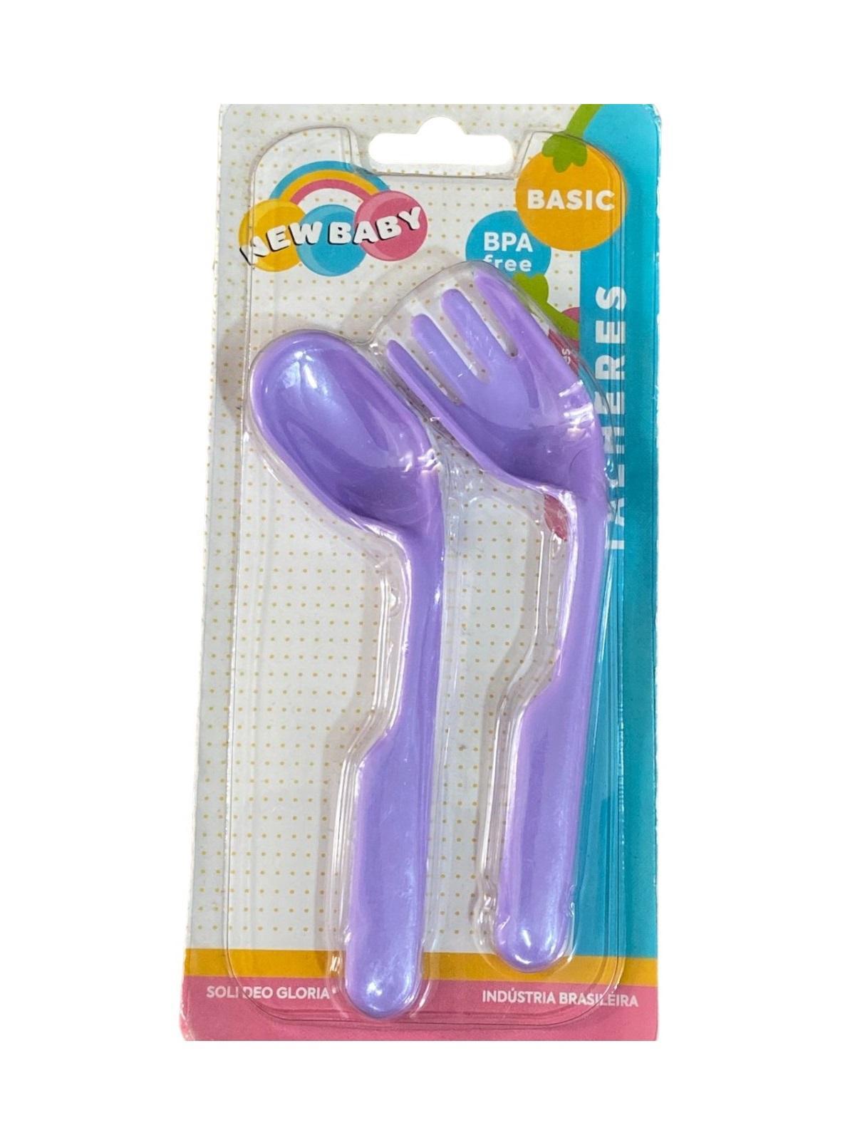 Kit Talheres Para Alimentação Infantil Colher E Garfo Roxo