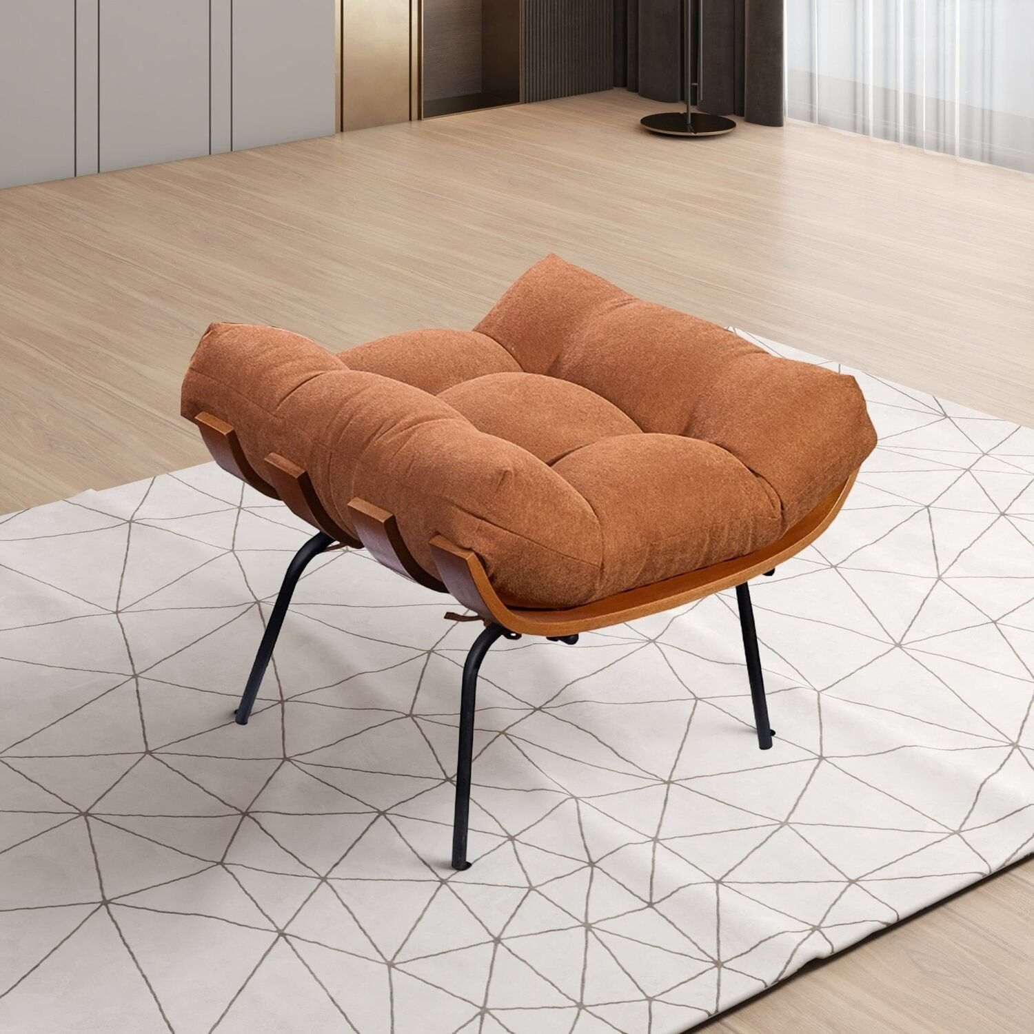 Puff De Ferro Madeira E Estofado Living Costela Espresso Móveis Preto/marrom