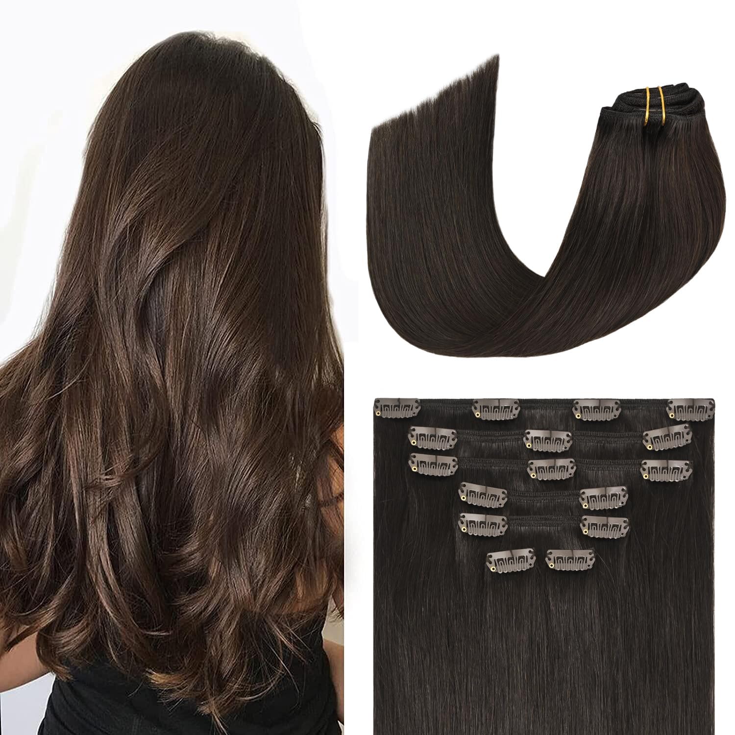 Extensões De Cabelo Aison Dark Brown Real Human Hair 120 G 14 Polegadas