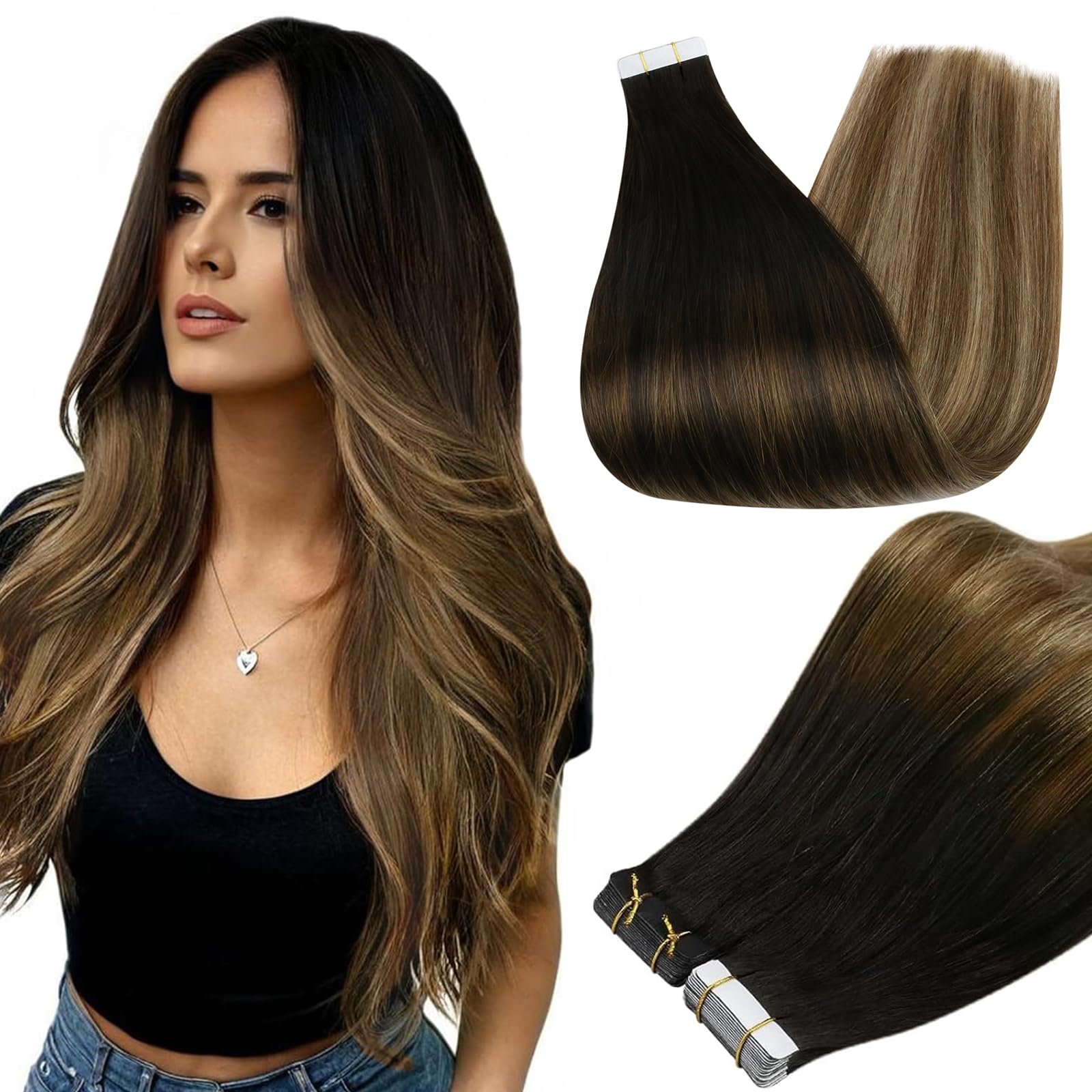 Tape In Hair Extensions Full Shine 50 G 20 Unidades 50 Cm Preto/marrom