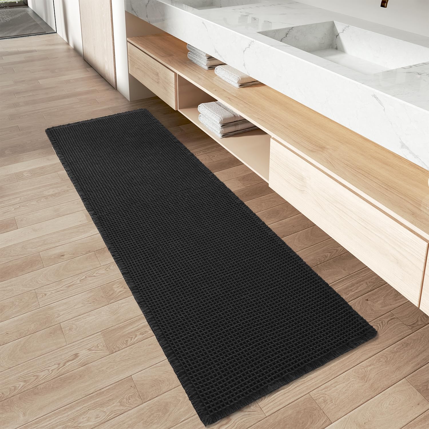 Tapete De Banho Amoami Waffle Runner Rug 60x150cm Preto