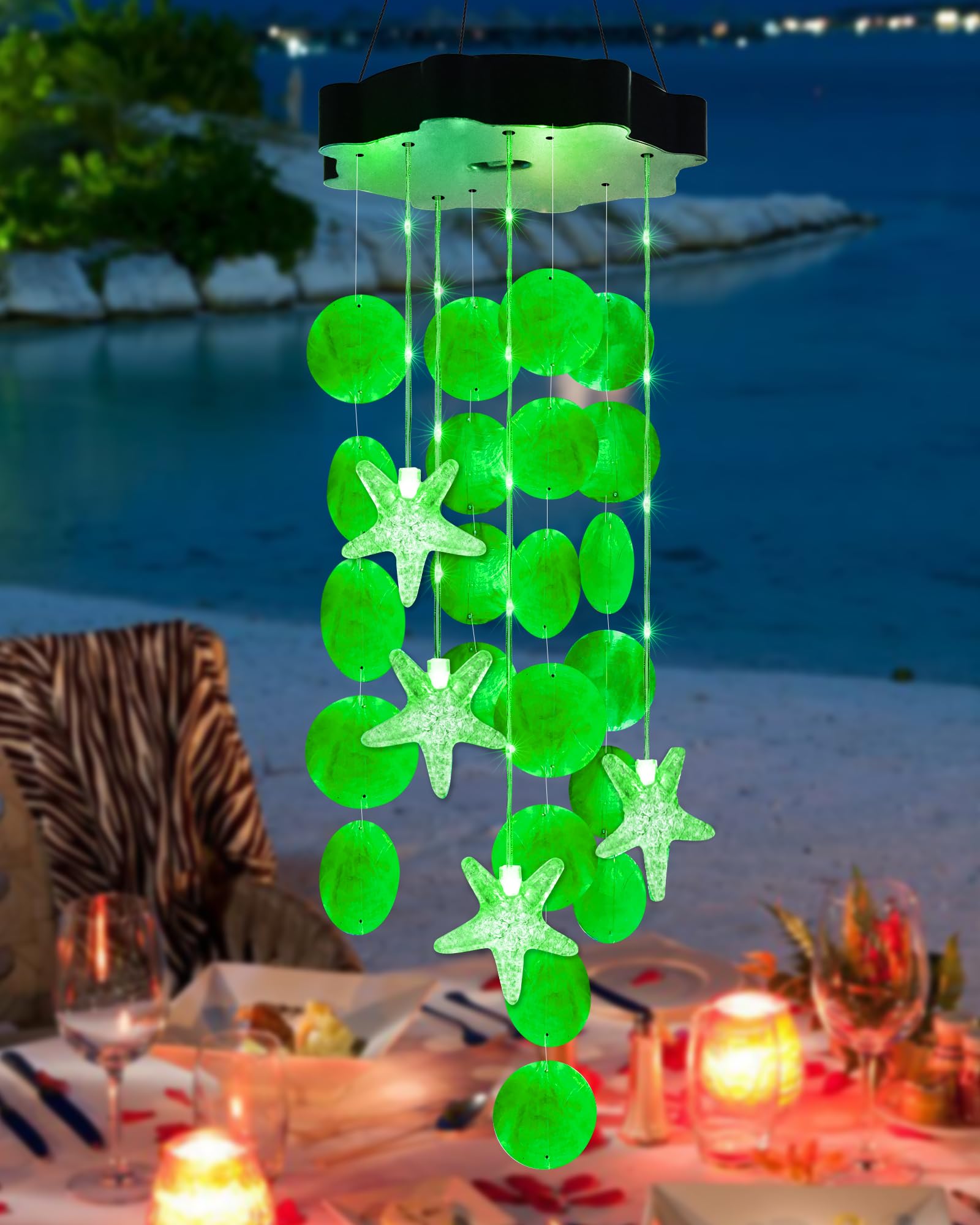 Solar Wind Chimes Toodour Shells Light Green Para Ambientes Externos