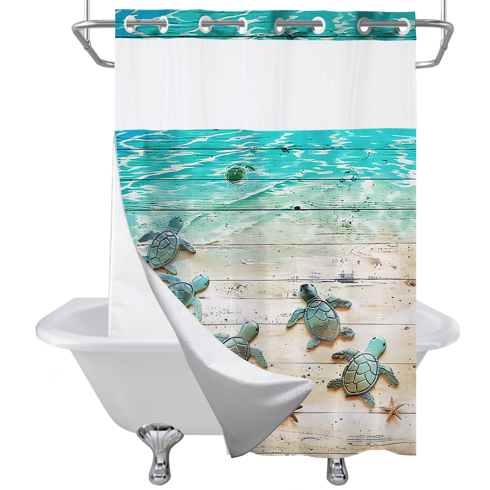 Cortina De Chuveiro Final Friday Nautical Green Sea Turtle 150x190cm