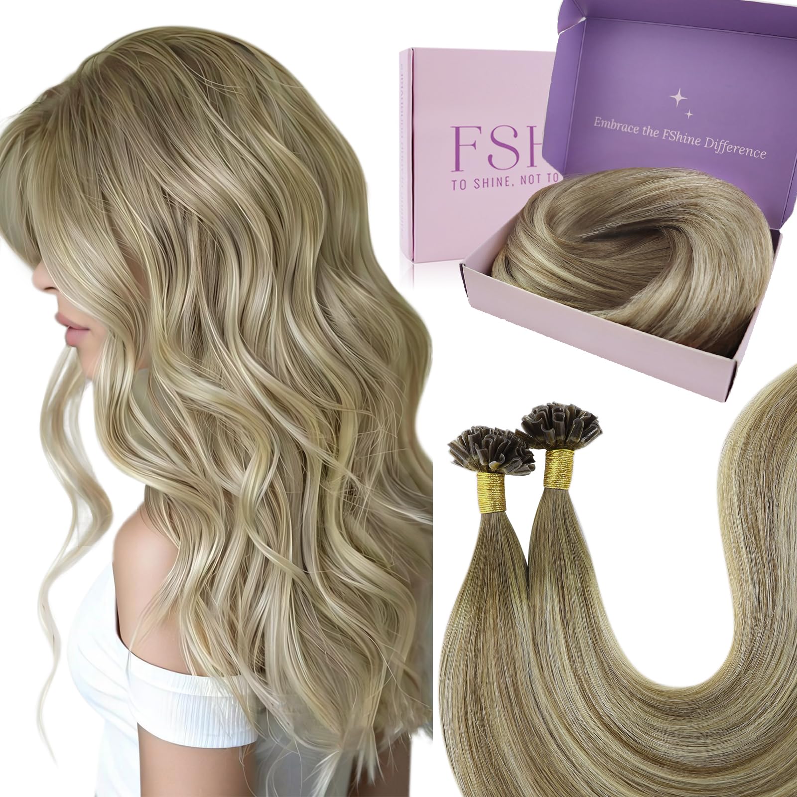 Extensões De Cabelo Fshine Ombre Pre Bonded U Tip 16 Polegadas 40 G Remy Hair