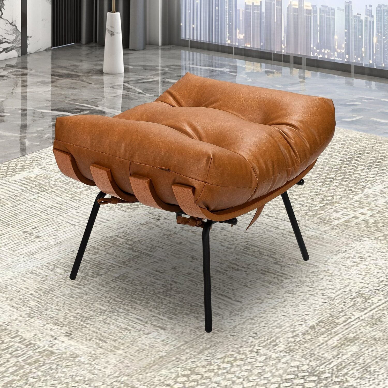 Puff De Ferro Madeira E Estofado Living Costela Espresso Móveis Preto/marrom