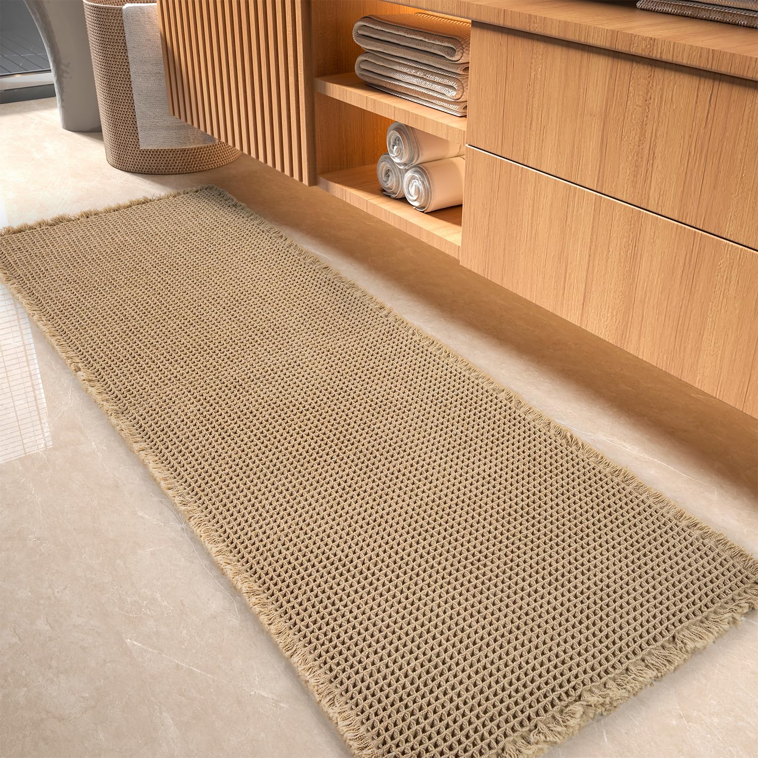 Tapete De Banho Runner Rug Tchdio Waffle Superabsorvente Antiderrapante