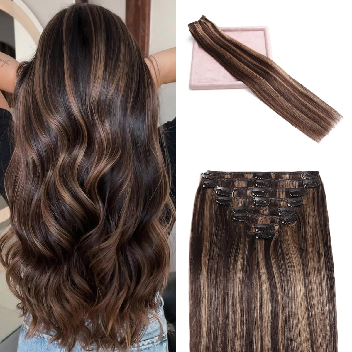 Extensões De Cabelo Clip In Poginja Real Human Hair 18 Polegadas 100g