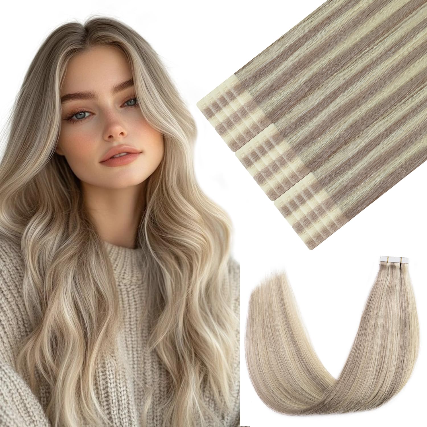 Fita Adesiva Em Extensões De Cabelo Youngsmile Injection #18p613 Ash Blonde