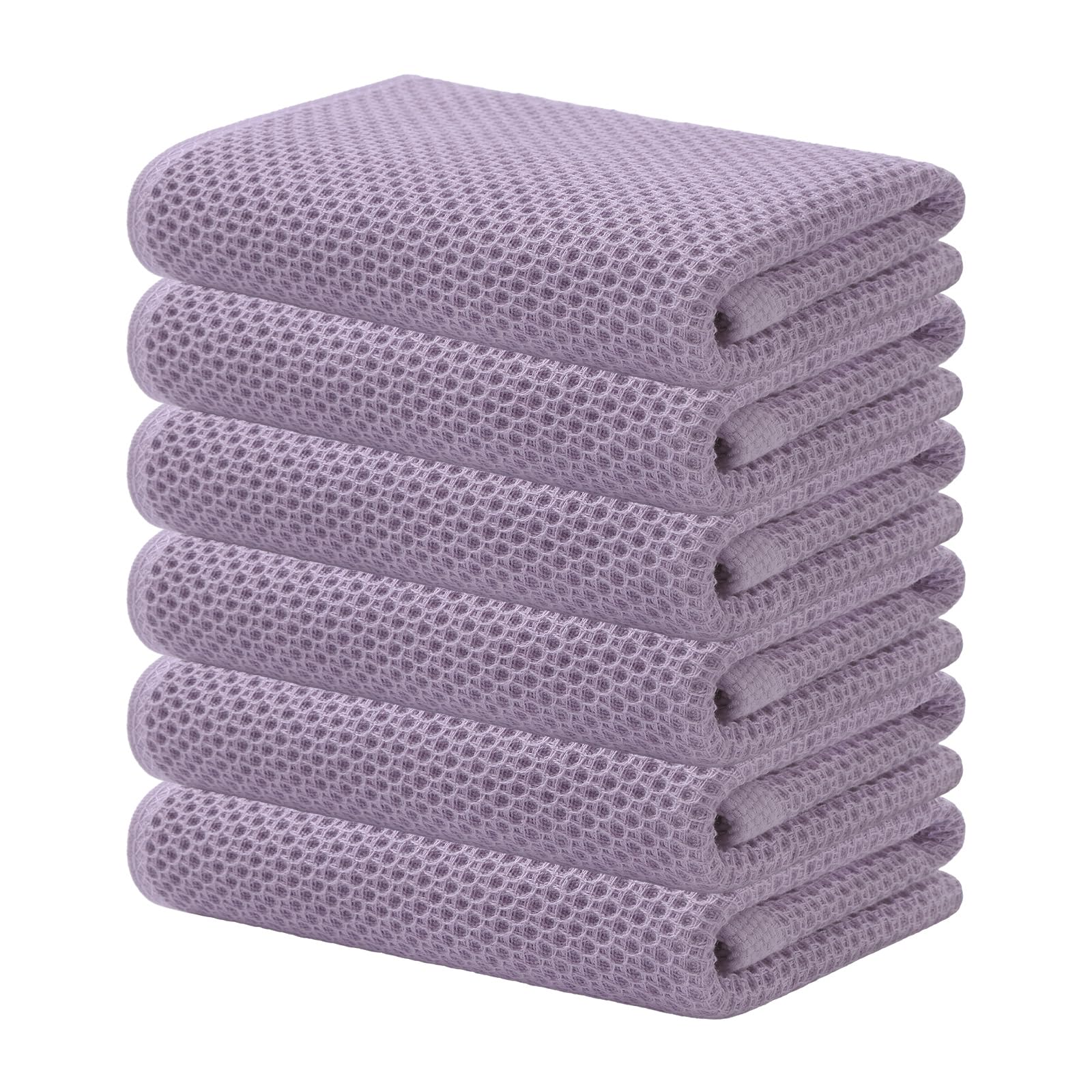 Toalhas De Cozinha Kitinjoy Waffle Weave 100% Algodão, Pacote Com 6 Unidades, Lavanda