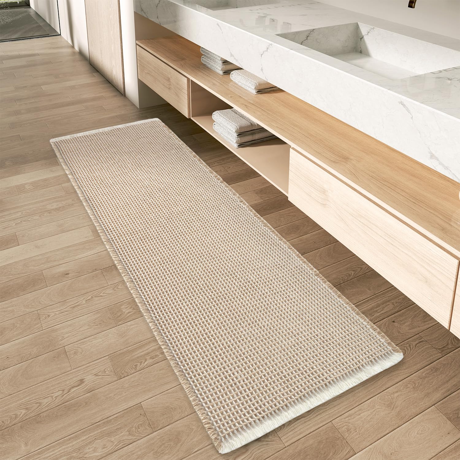 Tapete De Banho Amoami Waffle Runner Rug 60x180cm Marrom E Creme