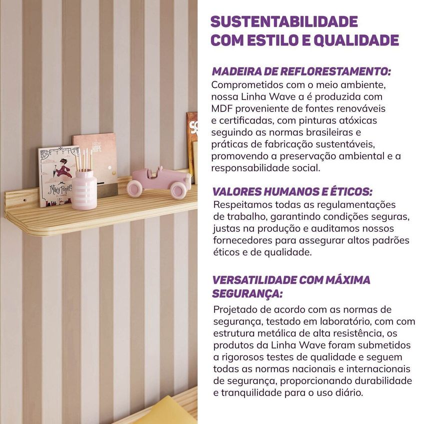 Prateleira Decorativa 90cm Wave Casatema Madeiraoriginals Marrom Natural - imagem 5