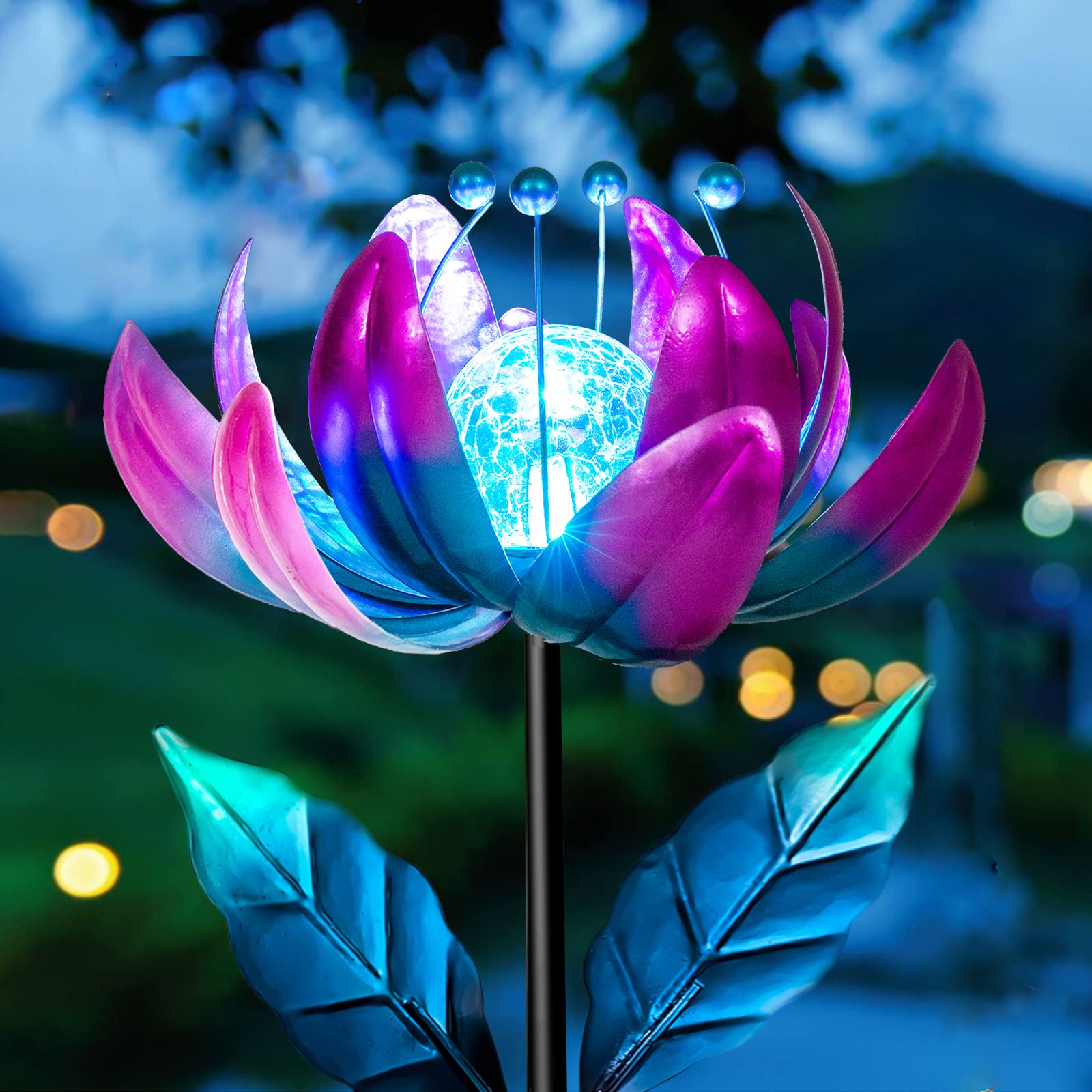Moinho De Vento De Metal Roxo Solar Flower Spinner Aiiny Com Led