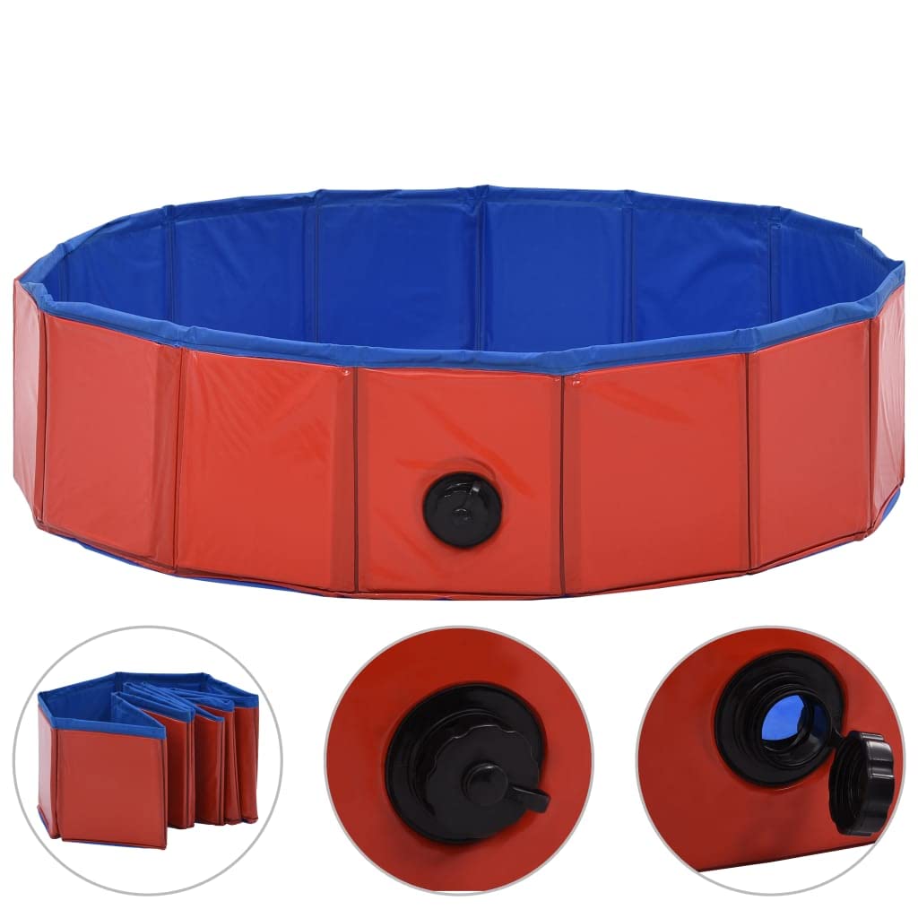 Piscina Vidaxl Em Pvc Dobrável Para Cães Vermelho/azul
