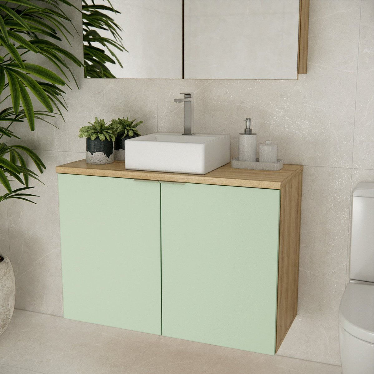 Gabinete De Banheiro 90cm X 65cm Nature Carvalho / Verde