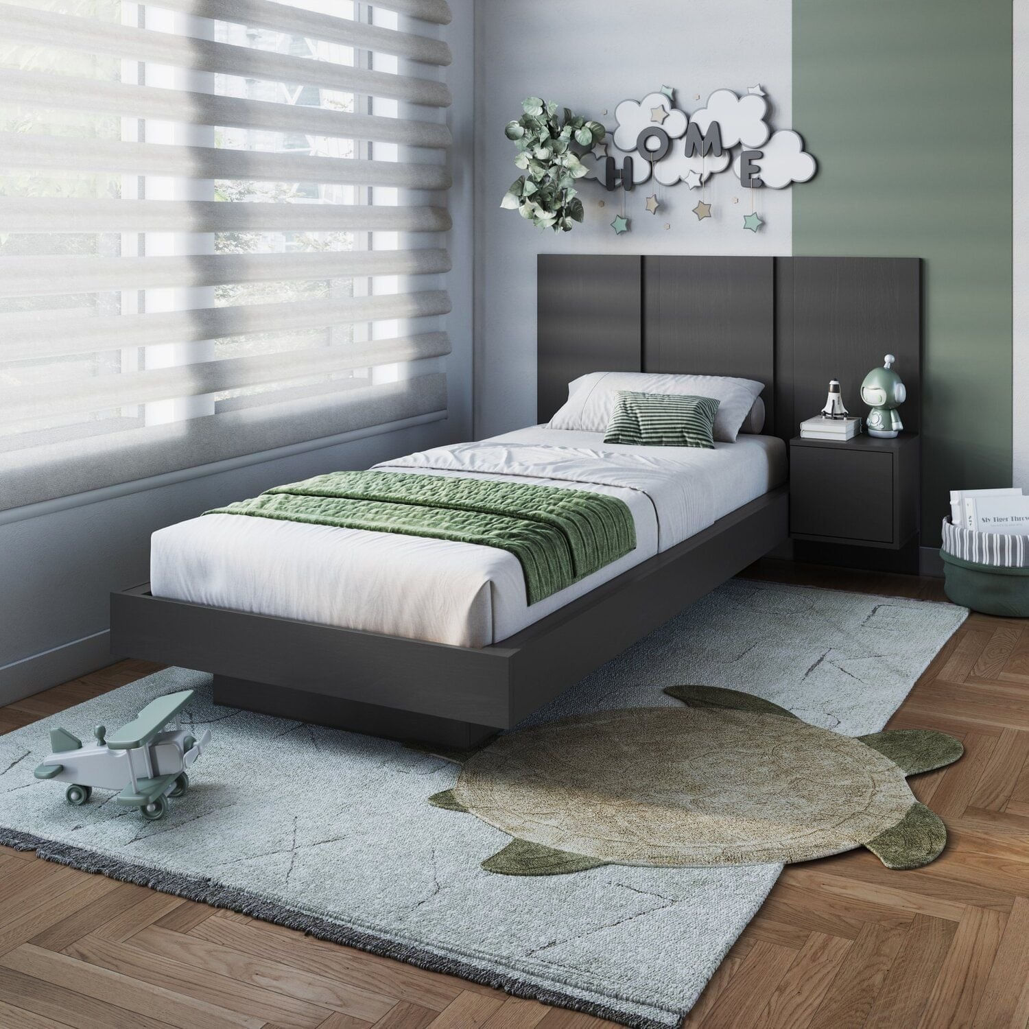 Cama Solteiro Suspensa Com Cabeceira E Mesa De Apoio 80/90 Zurique Grafite