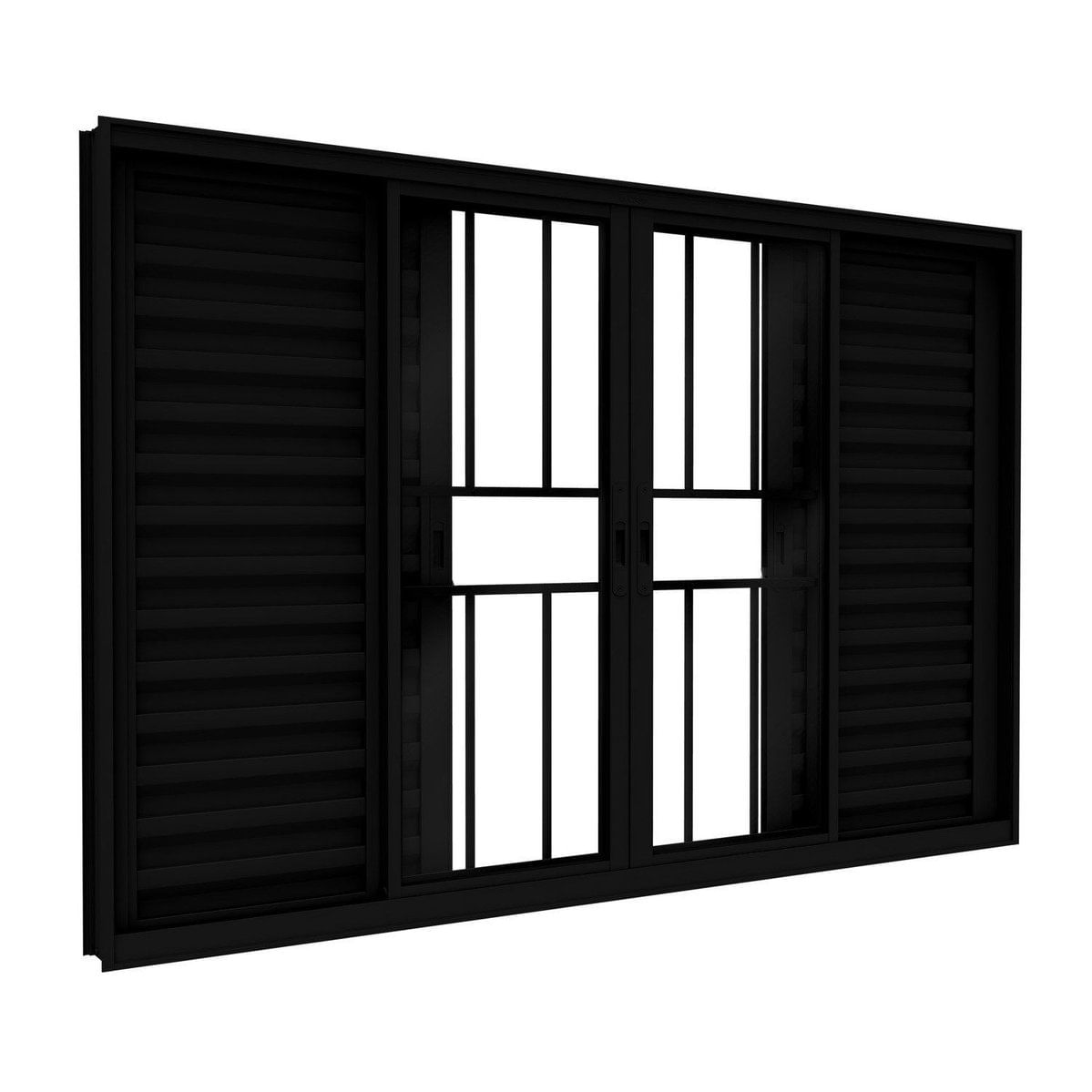Janela Veneziana De Alumínio Com Grade 4 Folhas Móveis E 2 Fixas 120x150cm Lucasa Ideale Preto