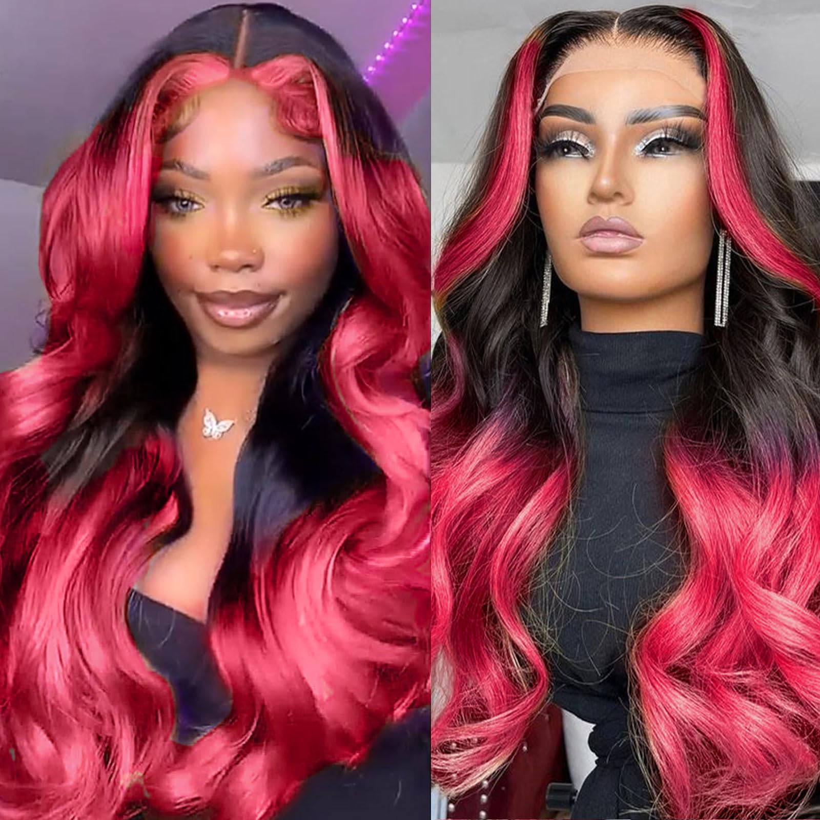 Peruca Haha Ombre Pink Human Hair 13x6 Lace Front 180% 45cm