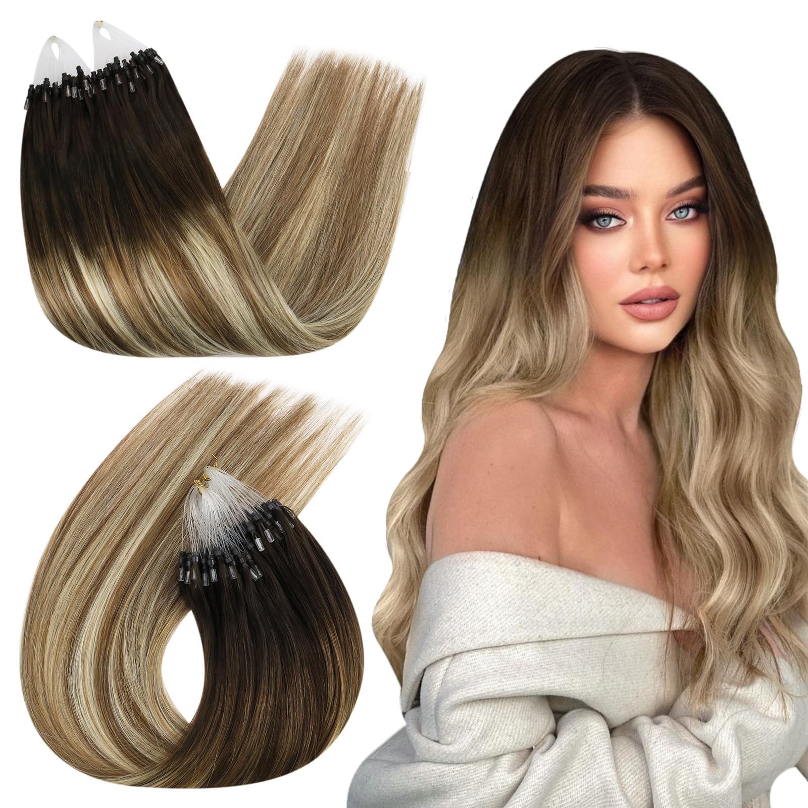 Extensões De Cabelo Micro Loop Ugeat Dark Brown Mix Marrom Médio