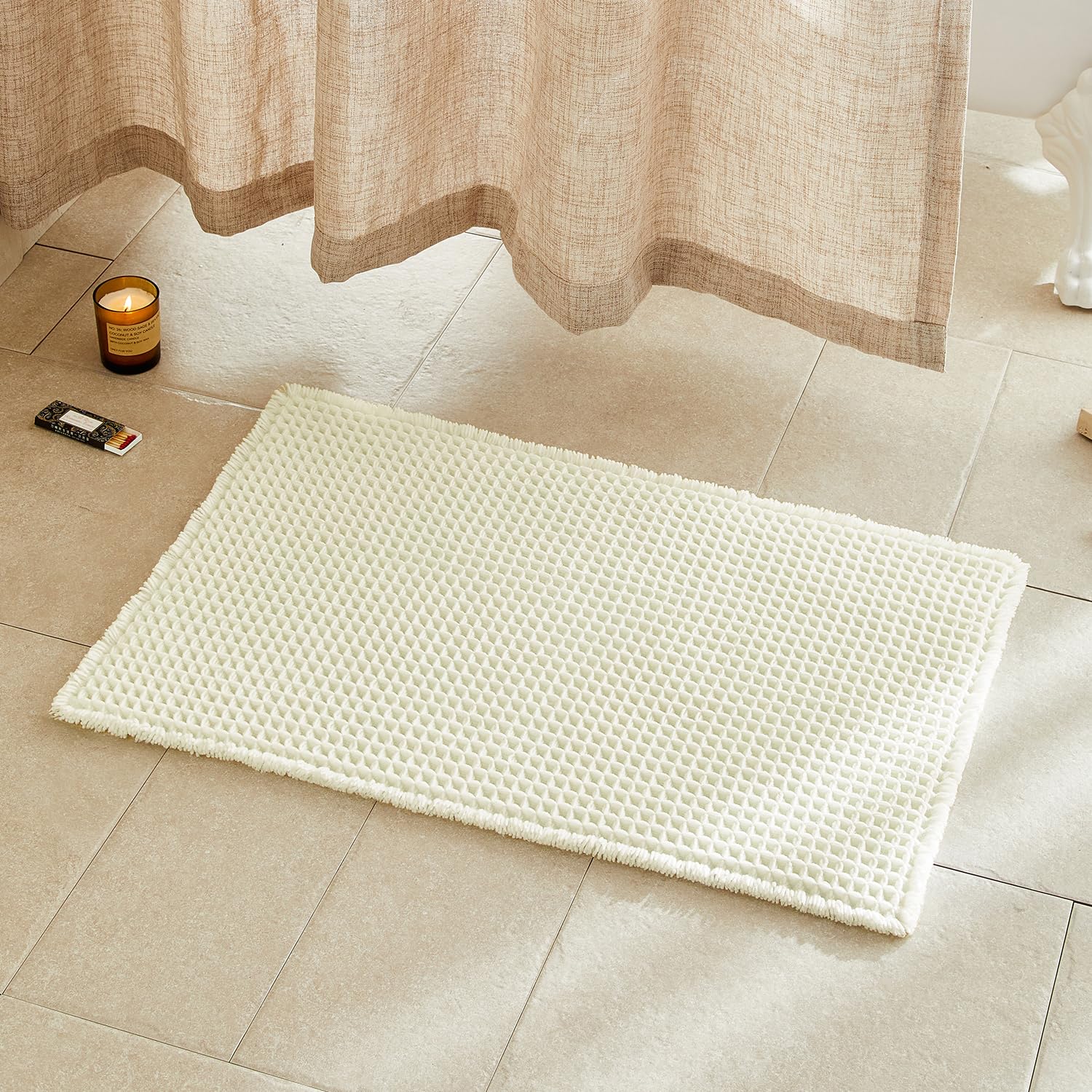 Tapetes De Banheiro Tyuu Waffle Bath Mat, Antiderrapante, 30x20cm, Branco