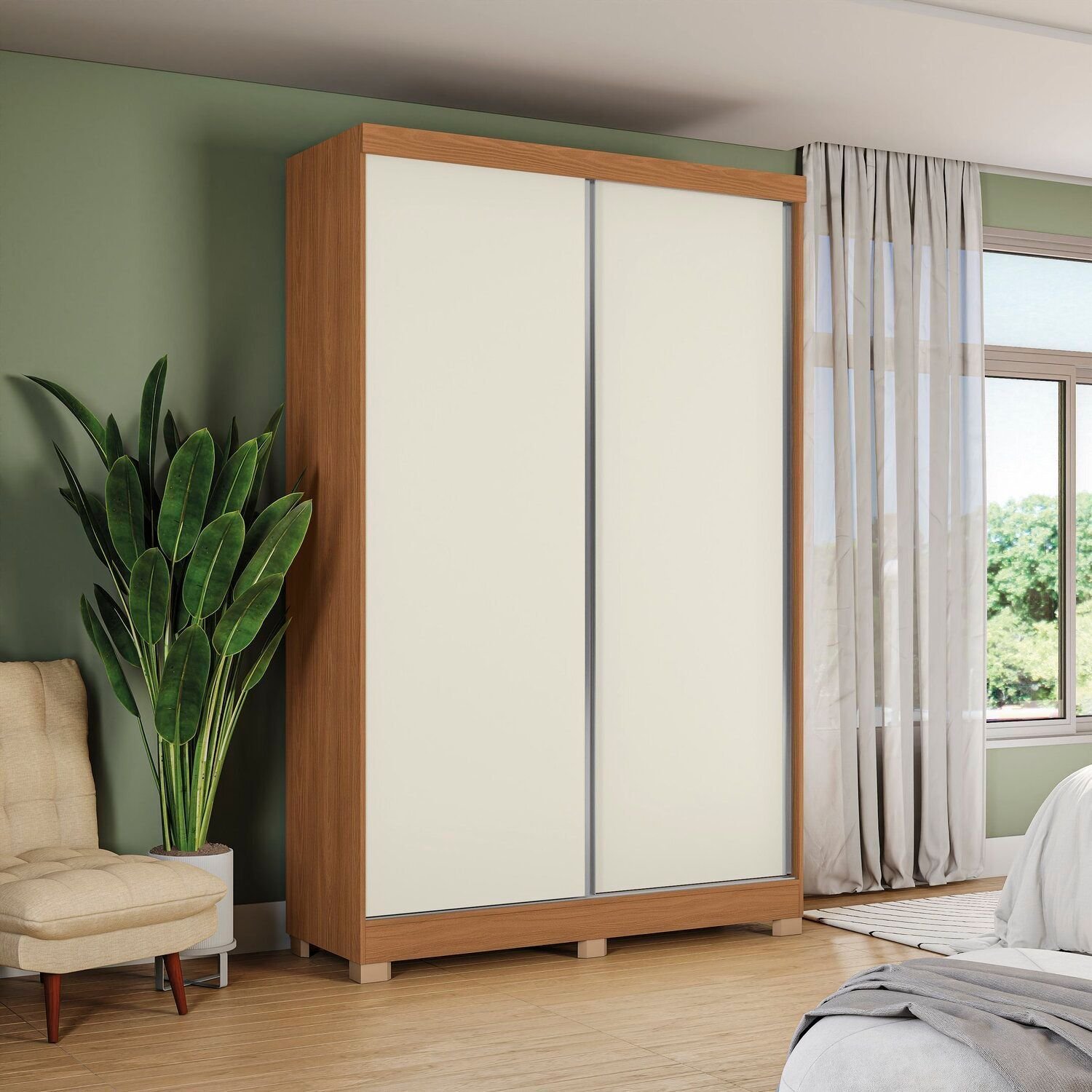 Guarda-roupa Solteiro 2 Portas De Correr E 2 Gavetas Clean Canela/off White