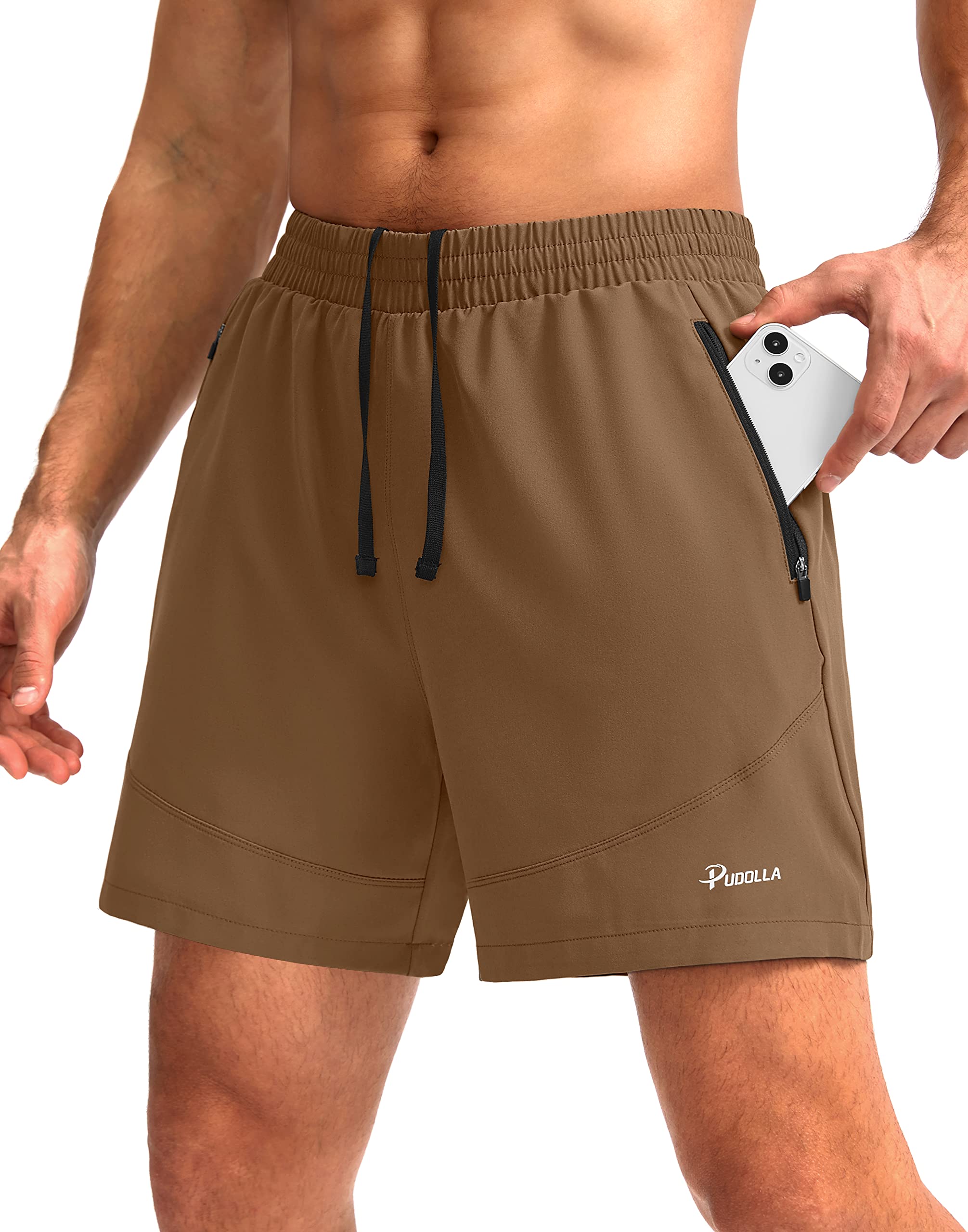 Shorts De Corrida Pudolla Para Homens Workout Athletic Brown 3xl