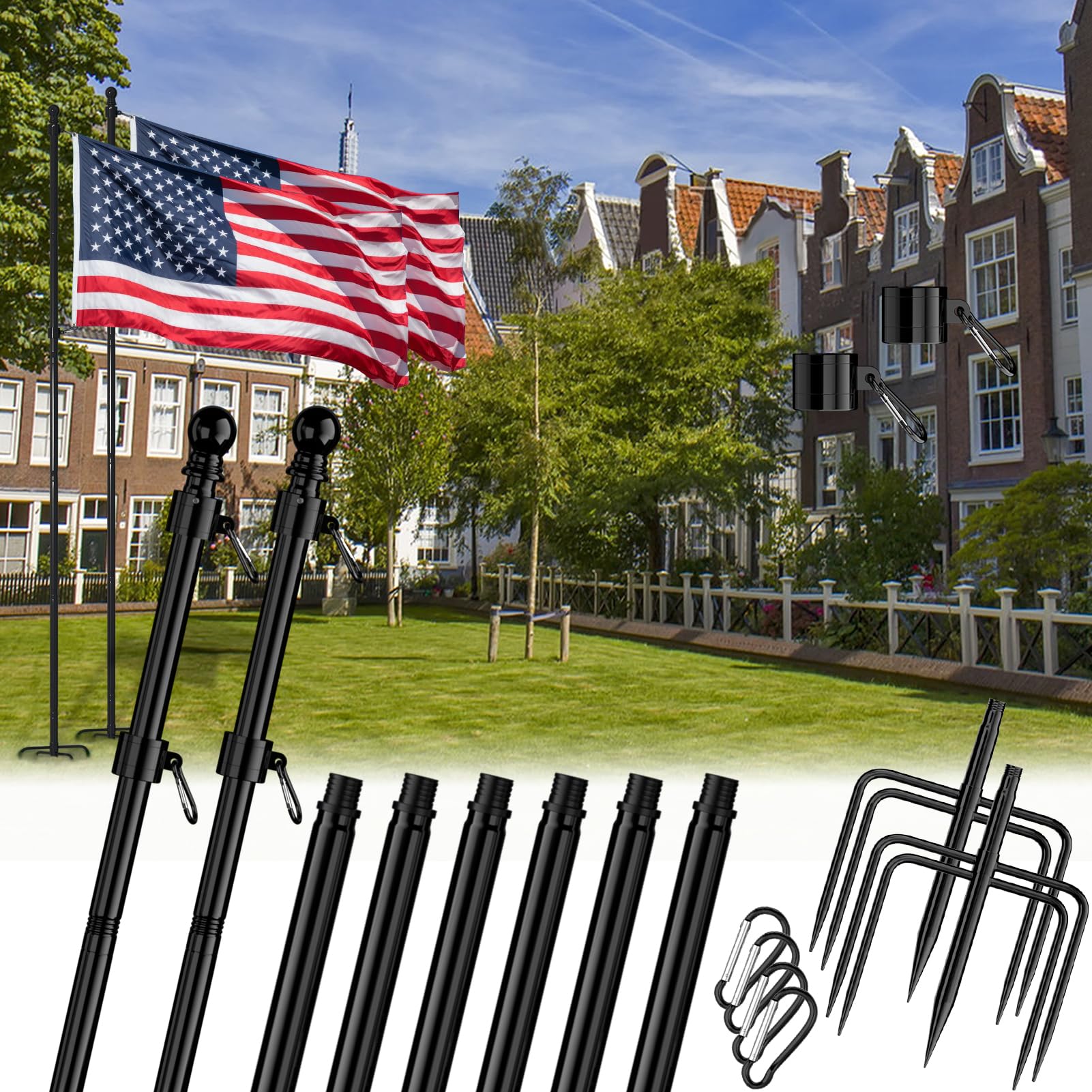 Flag Pole Fiason De Aço Inoxidável Tangle Free De 9 Pés, Pacote Com 2