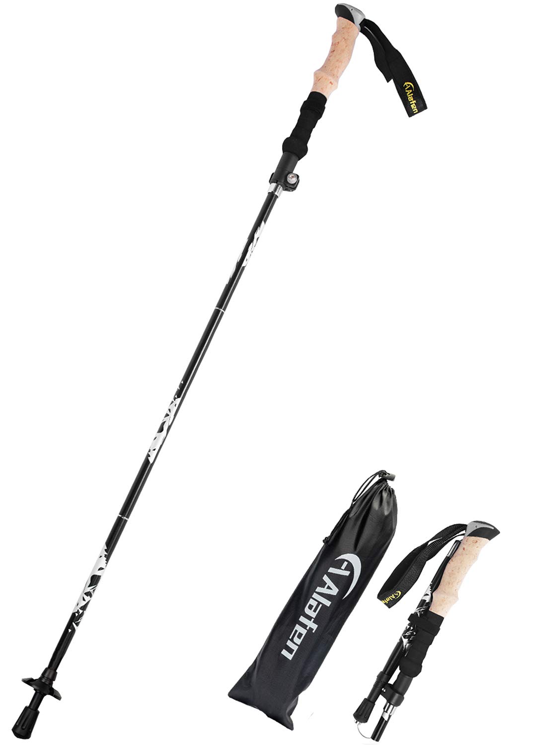 Bastão De Caminhada Alafen, Bastão De Trekking Dobrável 280 G, Preto