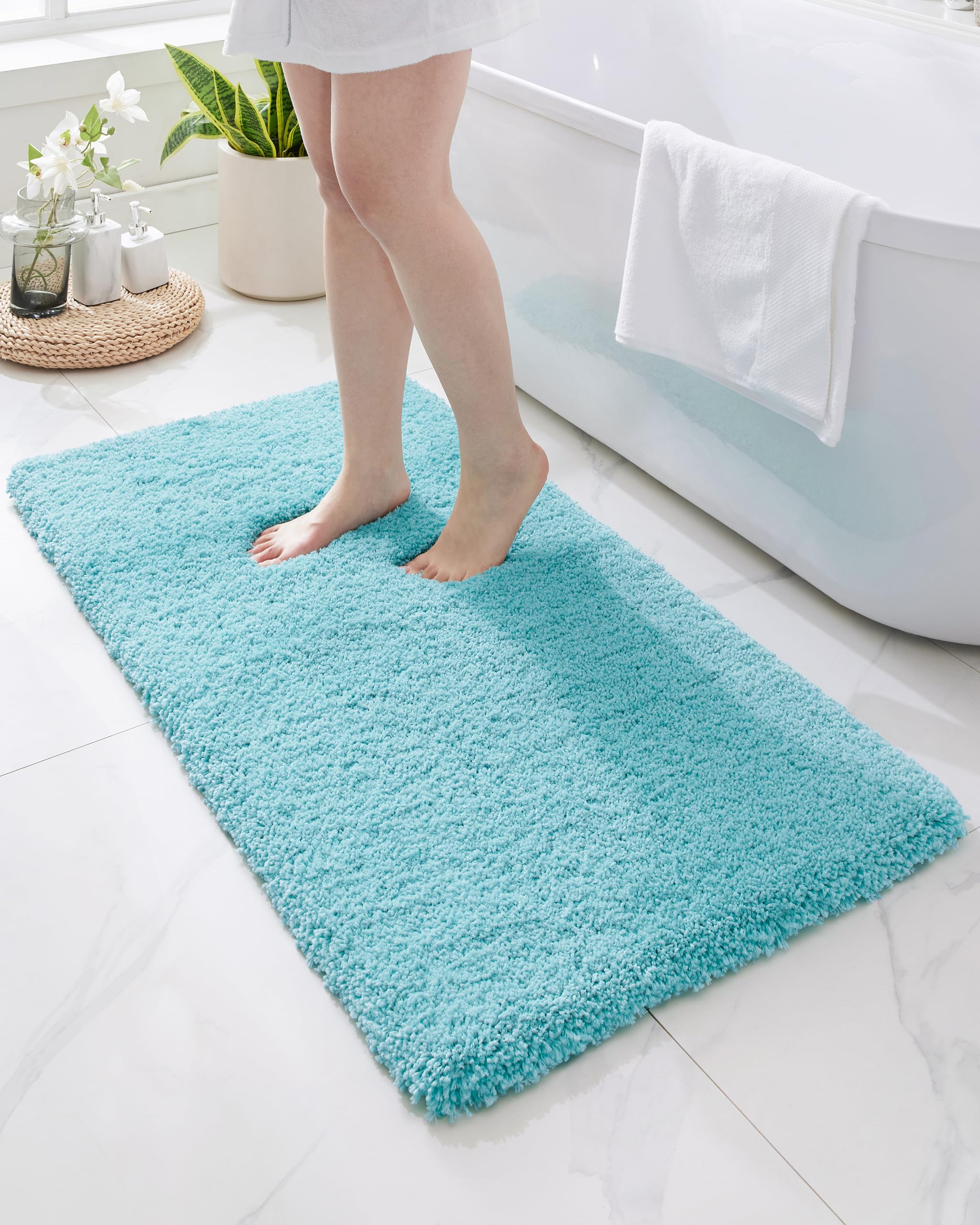 Tapete Bathroom Runner Disolla Teal 60x180cm, Antiderrapante, Lavável