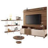 Estante Home Theater Bold Off White Castanho E Aparador Infinity E Mesa De Centro Sky Castanho - Hb Móveis