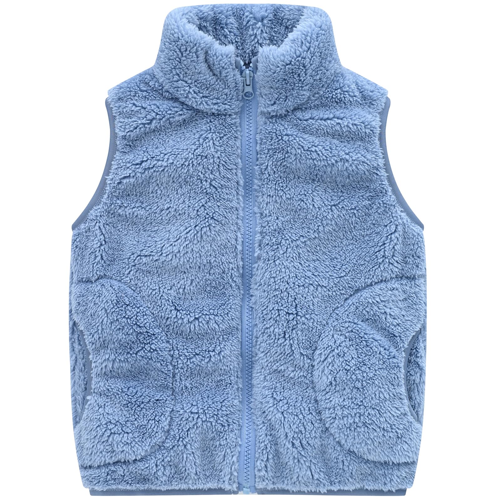 Colete De Lã Aiwuhe Para Meninos E Meninas, Com Zíper, Jaqueta Sem Mangas, Azul 5-6y