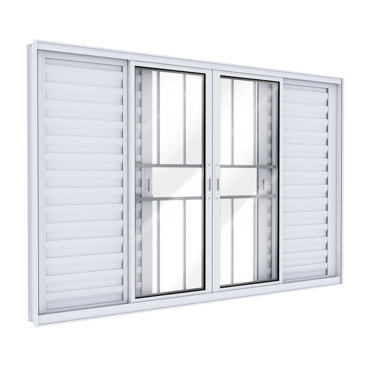 Janela Veneziana De Alumínio Com Grade 4 Folhas Móveis E 2 Fixas 100x200cm Lucasa Ideale Branco