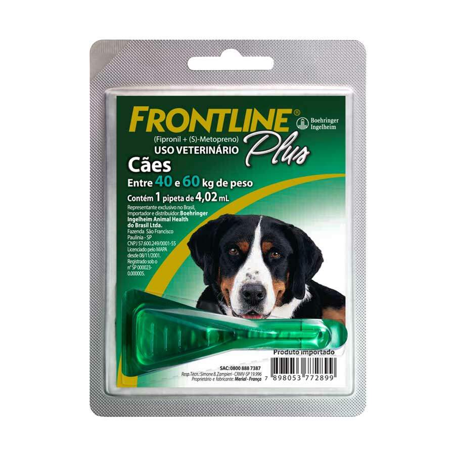 Frontline Plus Cães 40 a 60kg Antipulgas e Carrapatos Merial