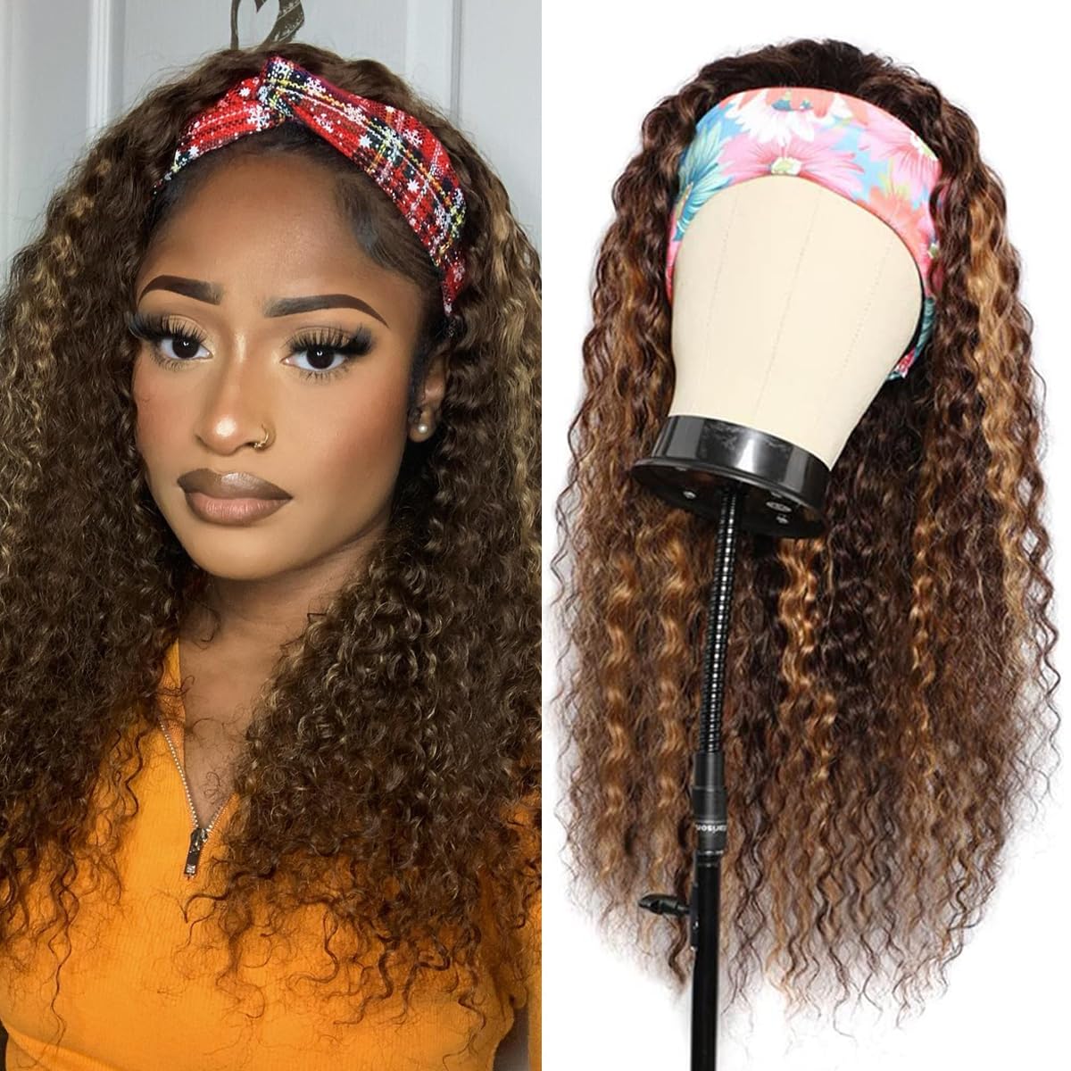 Peruca Com Bandana Youngirl Ombre Deep Wave Human Hair 45cm