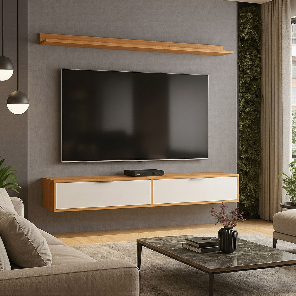 Rack Tv 75 Pol. Suspenso 180cm 2 Portas Lila Branco/cinamomo Z49 ...