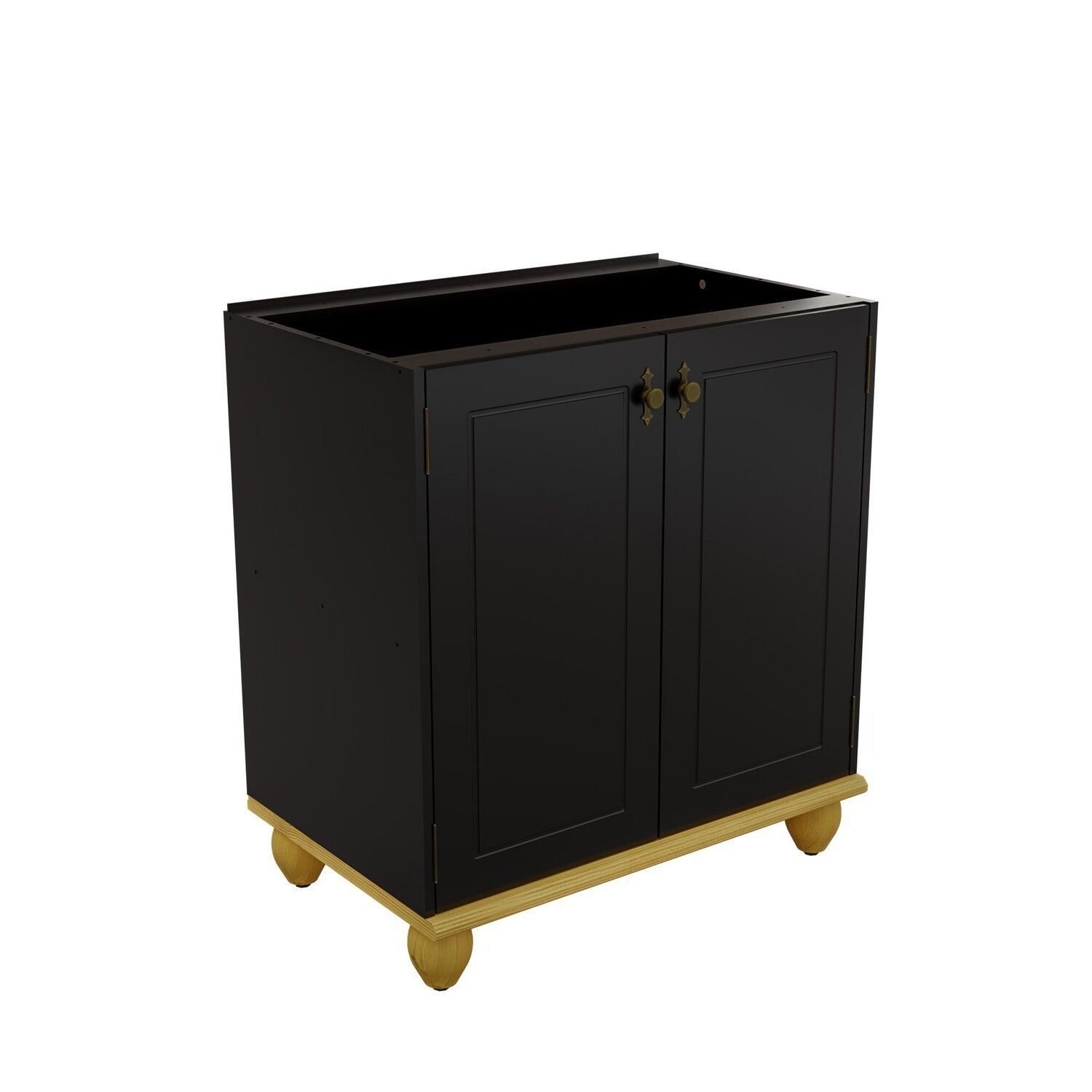 Balcão 2 Portas Com Base E Pés De Madeira Maciça Joy Preto