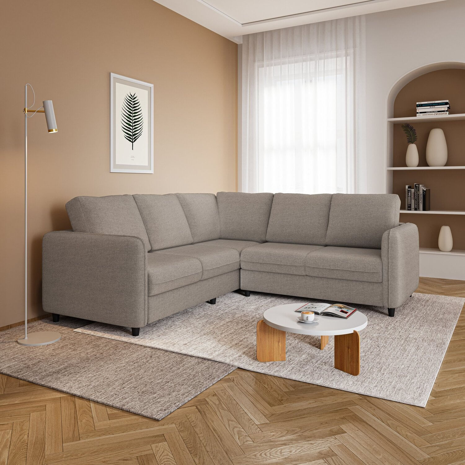 Sofá De Canto 5 Lugares Em Linho Cabecasa Madeiraoriginals Cinza