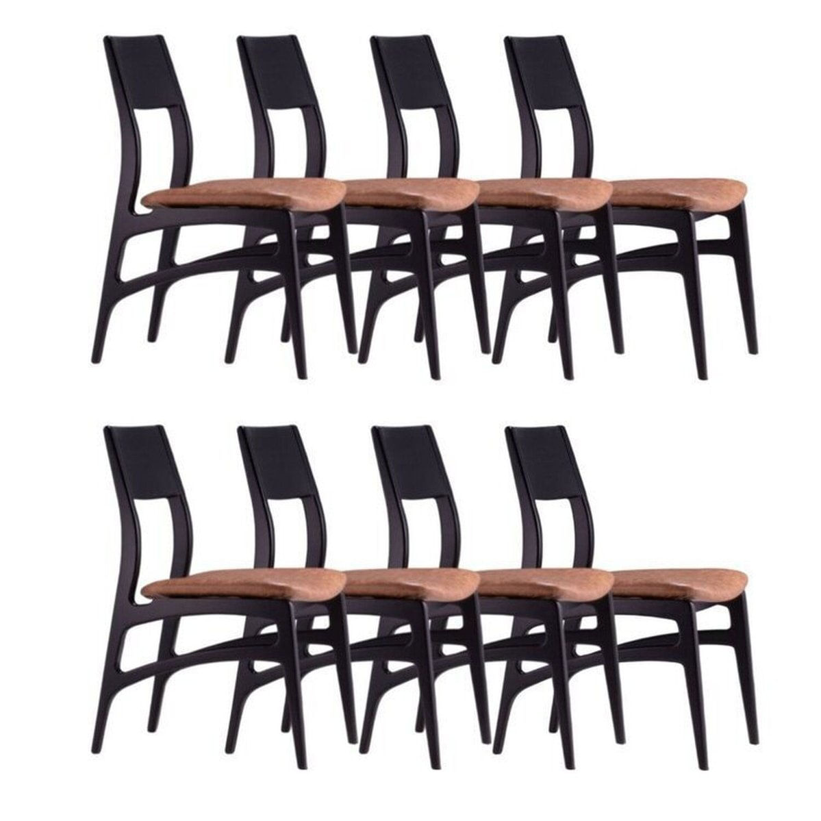 Conjunto 8 Cadeiras Madeira Maciça Alento Ébano/castanho