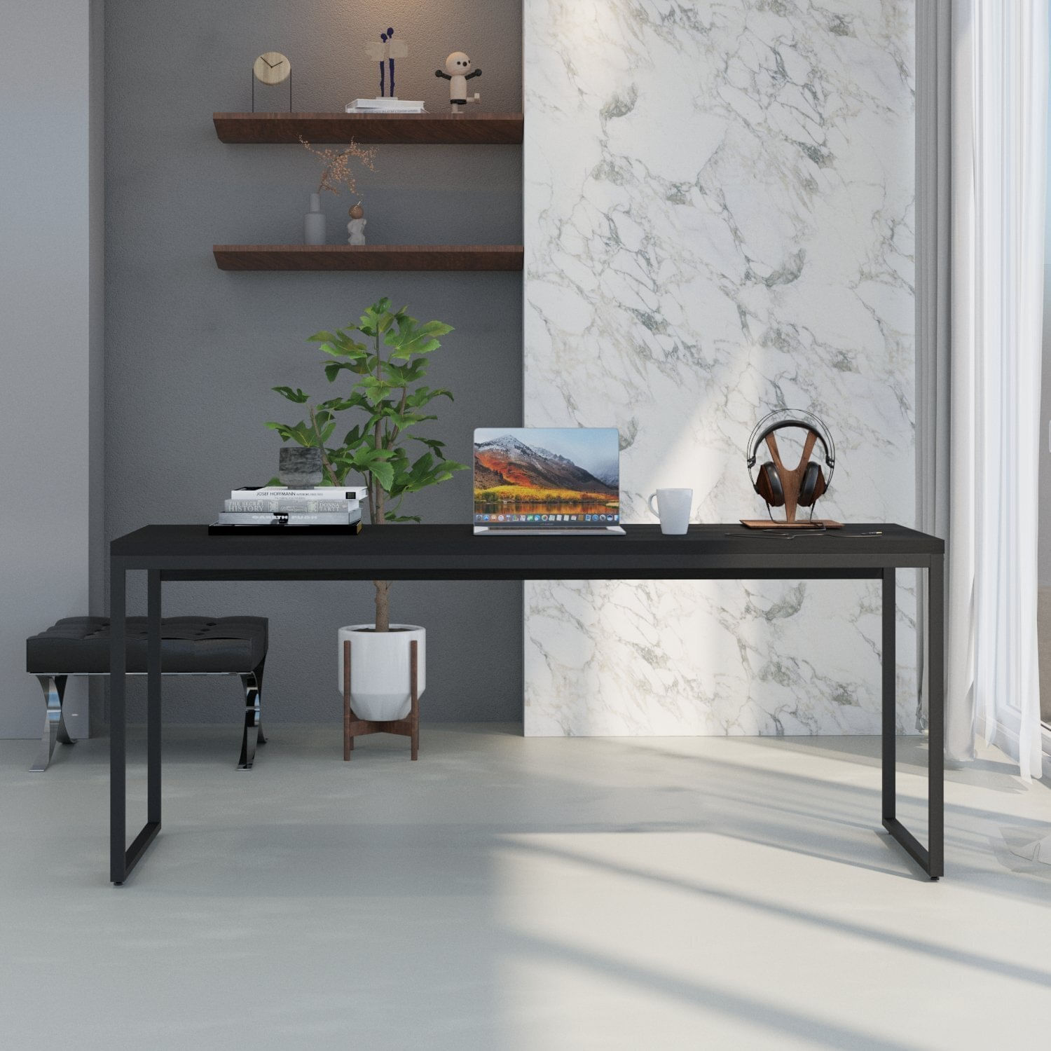 Escrivaninha Diretor Estilo Industrial 180cm Dynamica Yescasa Preto Onix