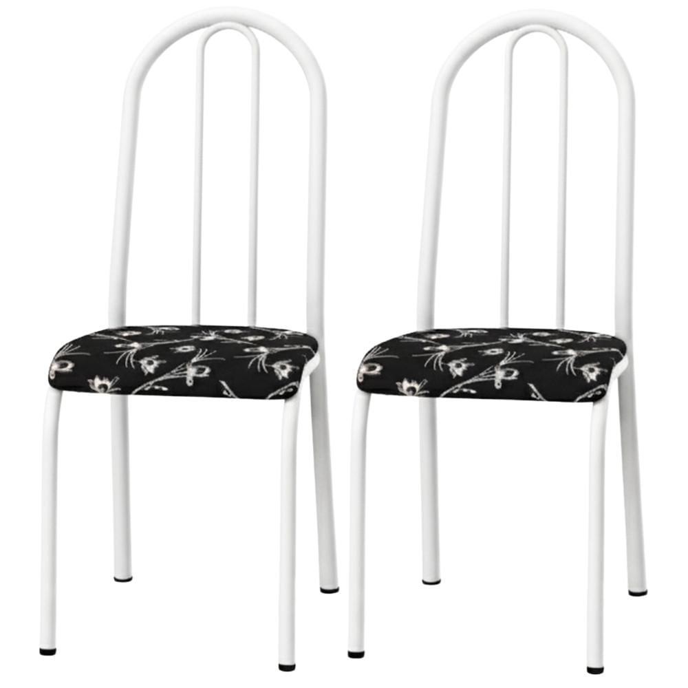 Kit 02 Cadeiras Tubular America 056 Branco Assento Preto Flor Artef