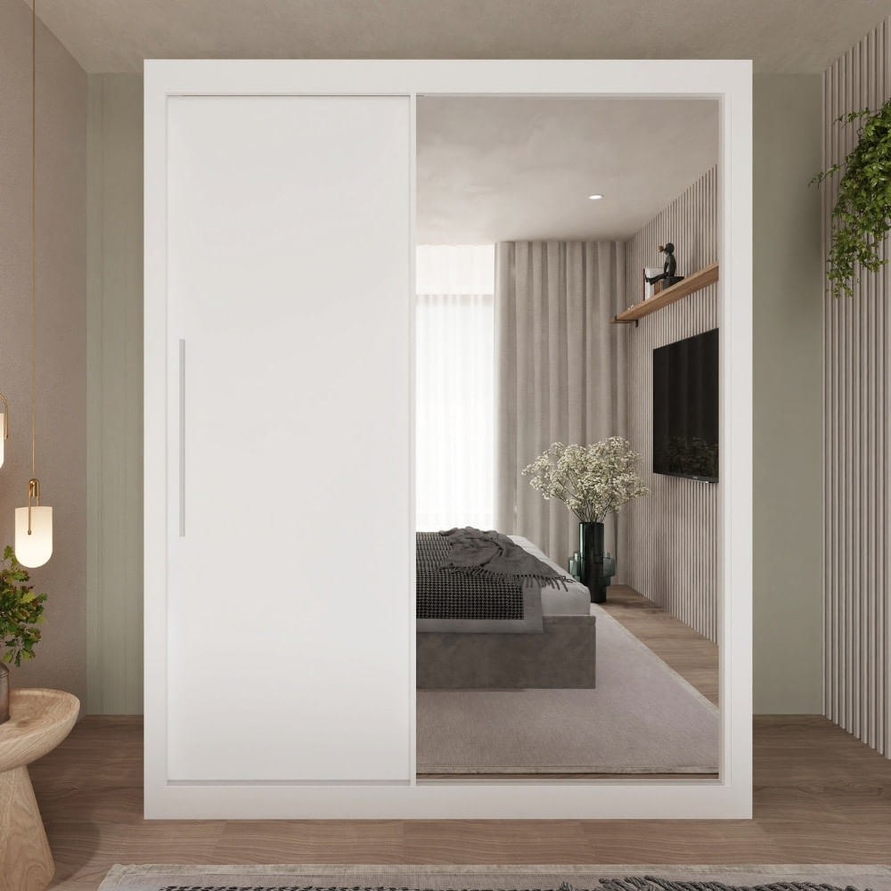 Guarda Roupa Solteiro Com Espelho 2 Portas De Correr Em Mdf Royale Gelius