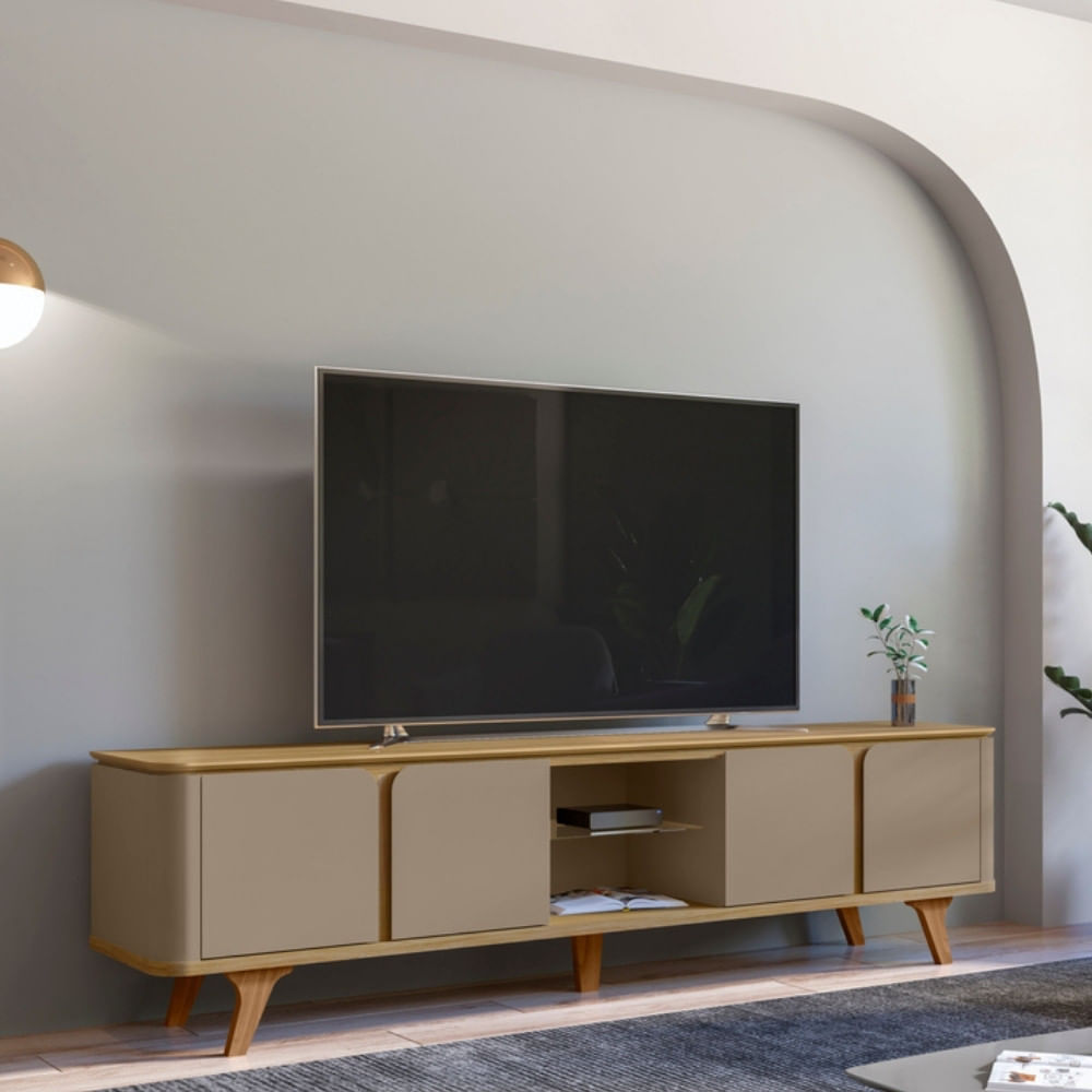 Rack Para Tv Até 60 Polegadas 4 Portas Com Pés De Madeira Roma Casa D