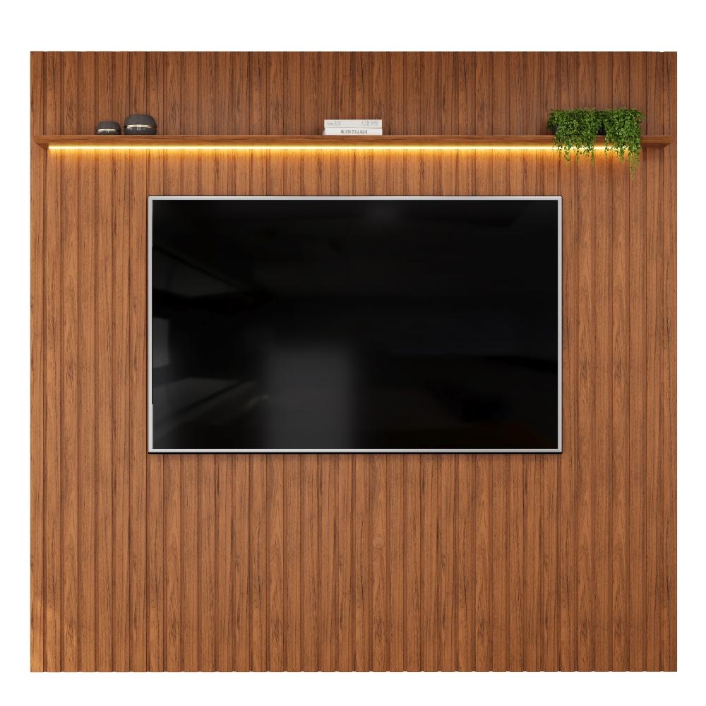 Painel Para Tv Até 85 Polegadas 2,50m Ripado Autêntico Com Led E Prateleira Montreal Madeirado