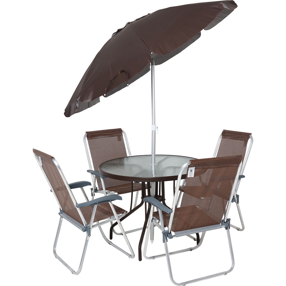 Conjunto Para Jardim Mesa Com Tampo De Vidro E 4 Cadeiras E Ombrellone Trancoso Bel