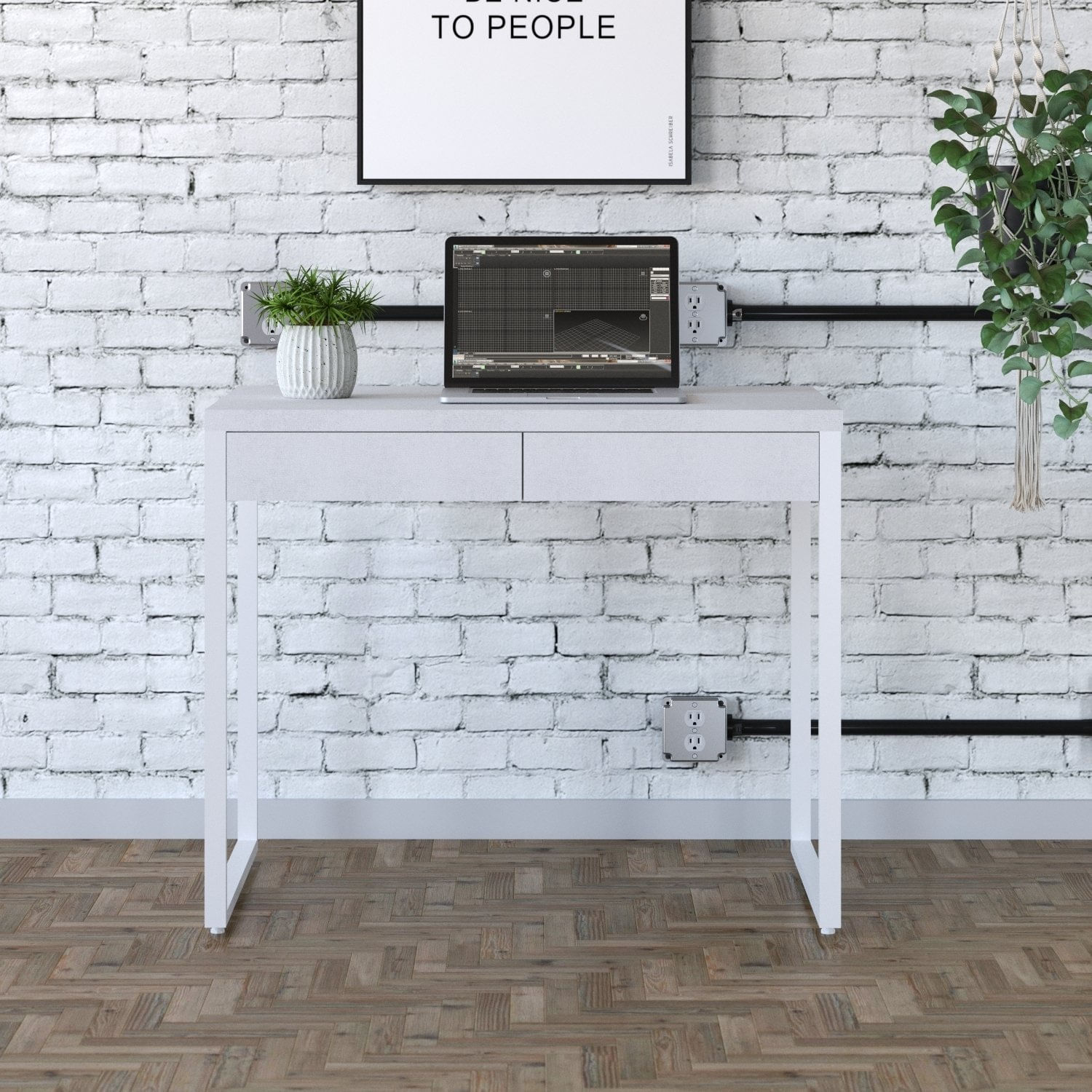 Mesa Para Escritório 90cm 2 Gavetas Kuadra