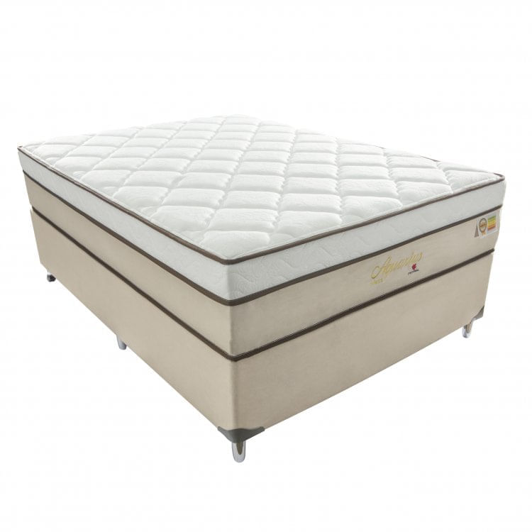 Cama Box Casal Aquarius Visco 1,38x1,88x71cm Molas Ensacadas Montreal Tecido Suede Bege, Malha 240g Branca