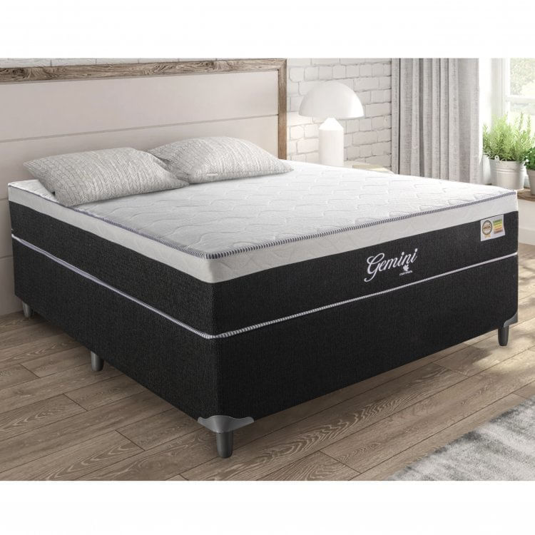 Cama Box Casal 138x188x56cm Gemini Montreal Tecido artemis preto, Malha apolo branca