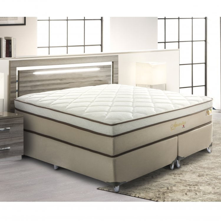 Cama Box King 193x203x71cm Aquarius Visco Montreal Tecido Suede Bege, Malha 240g Branca