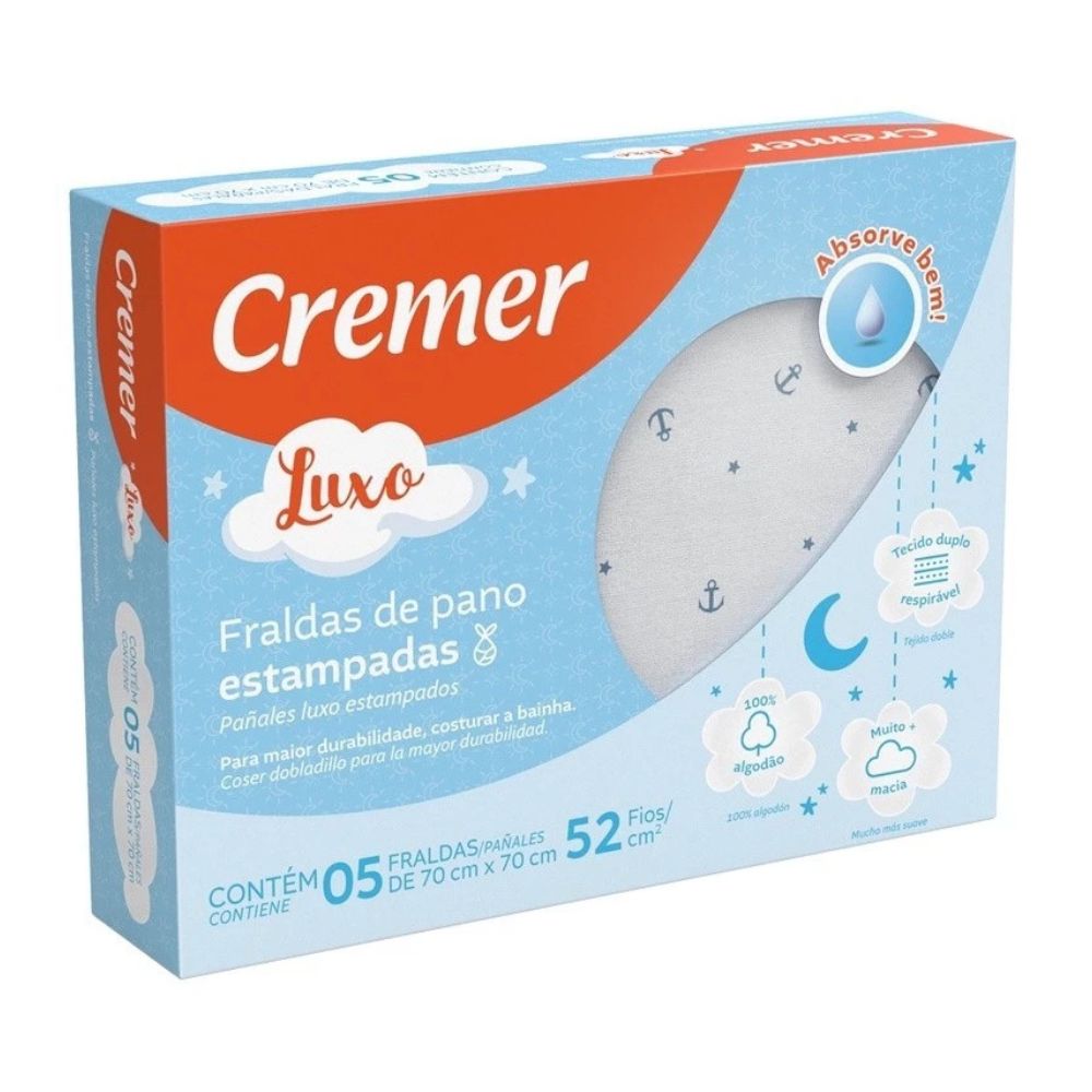 Fralda De Pano Luxo Cremer Estampada Com Bainha 05 Unid